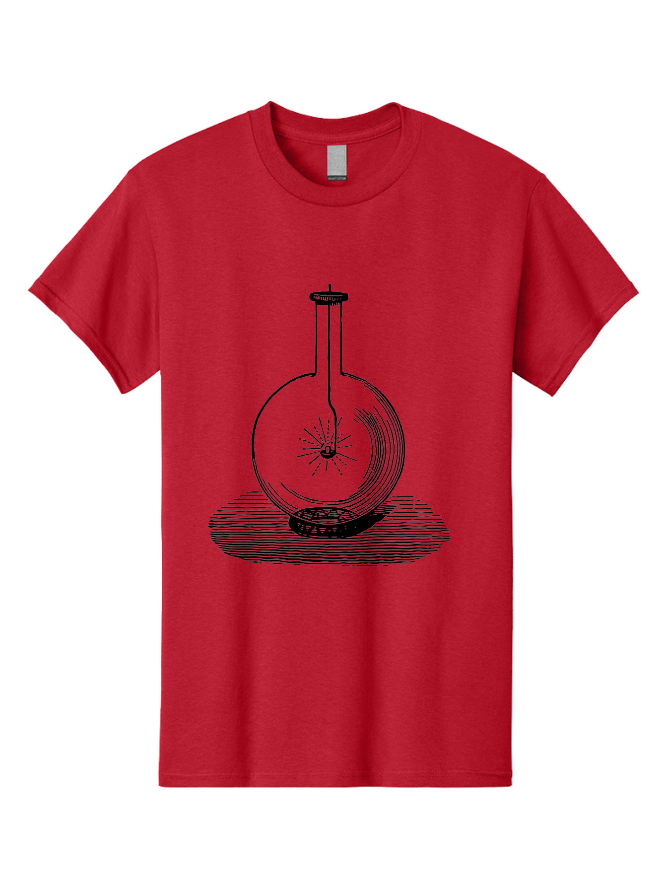 Glass-Flask-1 Men'S Graphic Tee, 100% Cotton, Comfortable Casual Summer Wear, Machine Washable, Cathode Ray Tube, Crookes Tube, Vacuum Tube, Experimental Apparatus, Scientific Equipment, Black And White Illustration, Vintage Style, Aad605