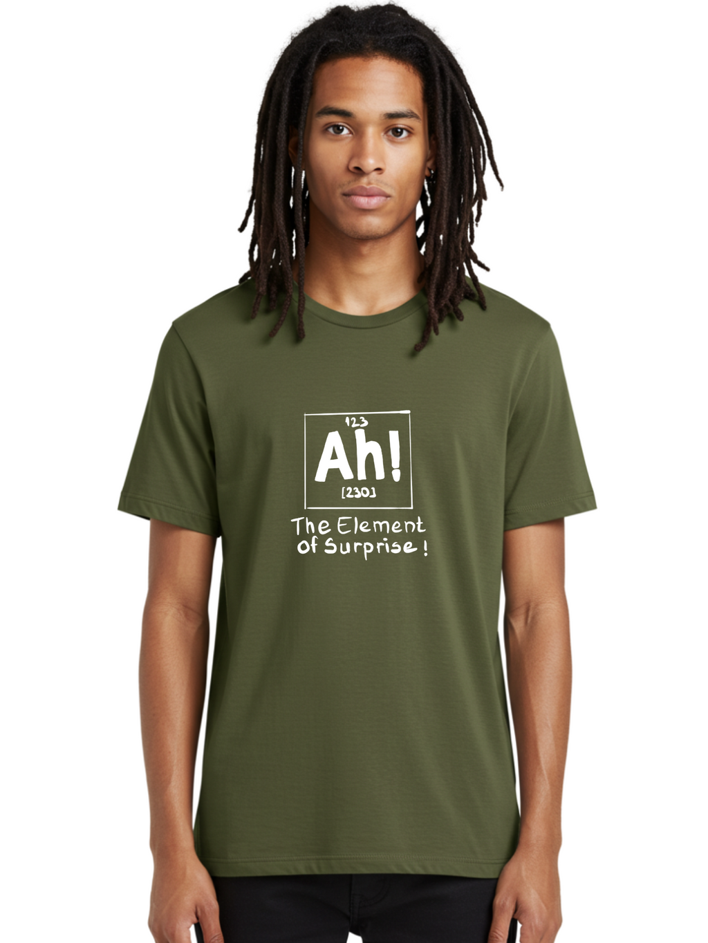 Ah Men'S Graphic Tee, 100% Cotton, Comfortable Casual Summer Wear, Machine Washable, Periodic Table Element, Ah!, Element Of Surprise, Humorous Science, Playful Chemistry, Novelty Design, Witty Periodic Table -  Aaa001