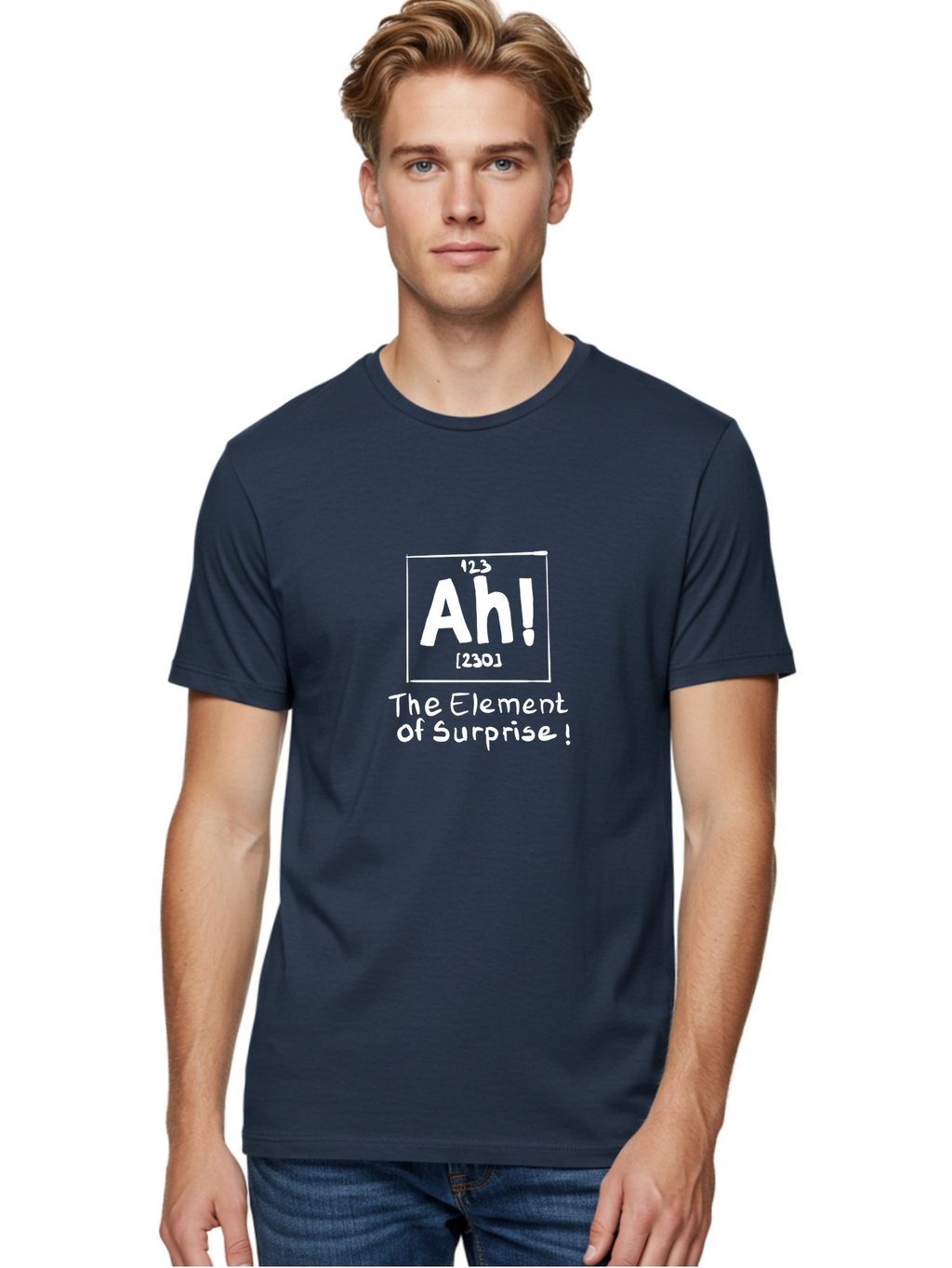 Ah Men'S Graphic Tee, 100% Cotton, Comfortable Casual Summer Wear, Machine Washable, Periodic Table Element, Ah!, Element Of Surprise, Humorous Science, Playful Chemistry, Novelty Design, Witty Periodic Table -  Aaa001