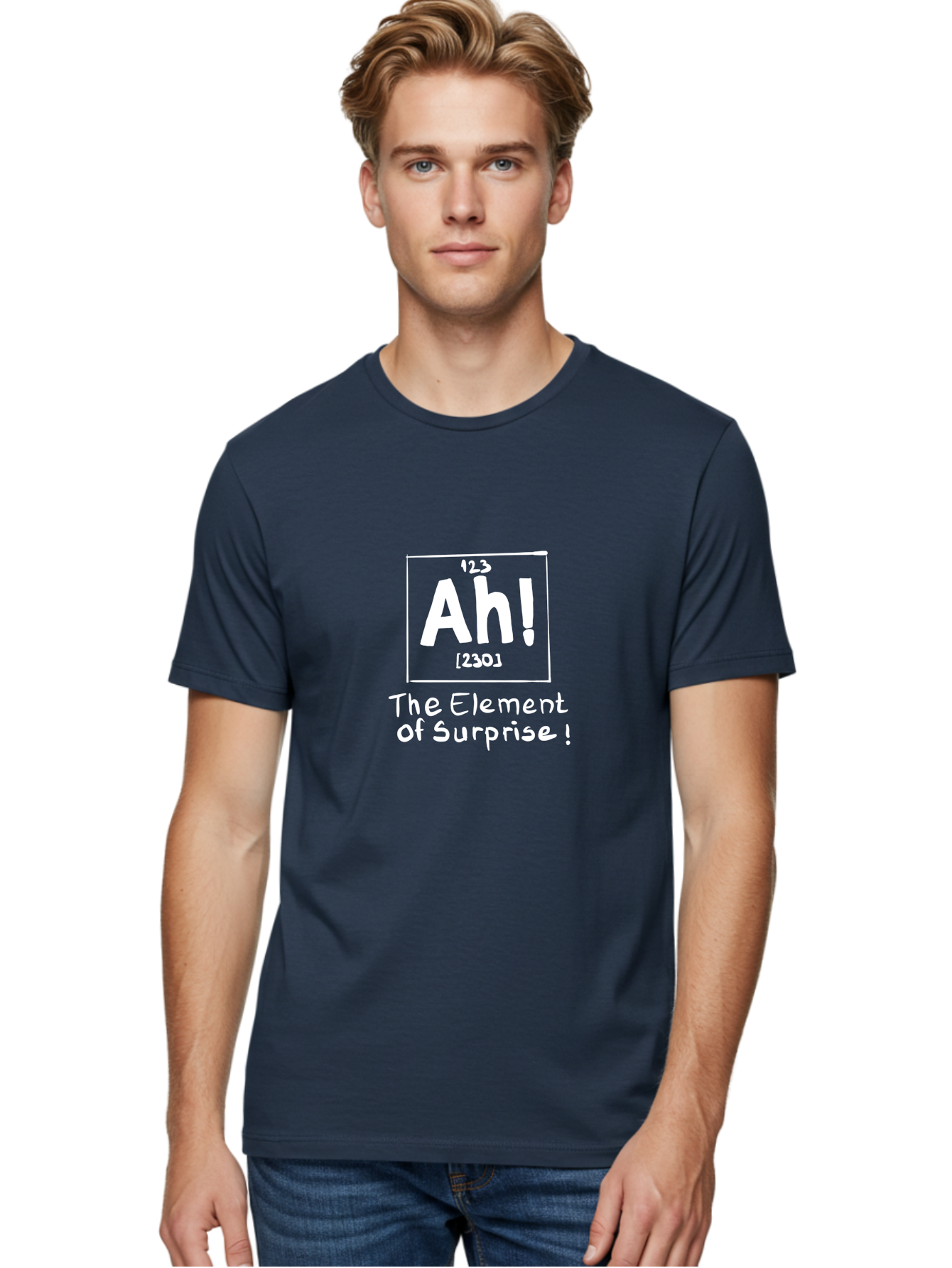 Ah Men'S Graphic Tee, 100% Cotton, Comfortable Casual Summer Wear, Machine Washable, Periodic Table Element, Ah!, Element Of Surprise, Humorous Science, Playful Chemistry, Novelty Design, Witty Periodic Table -  Aaa001