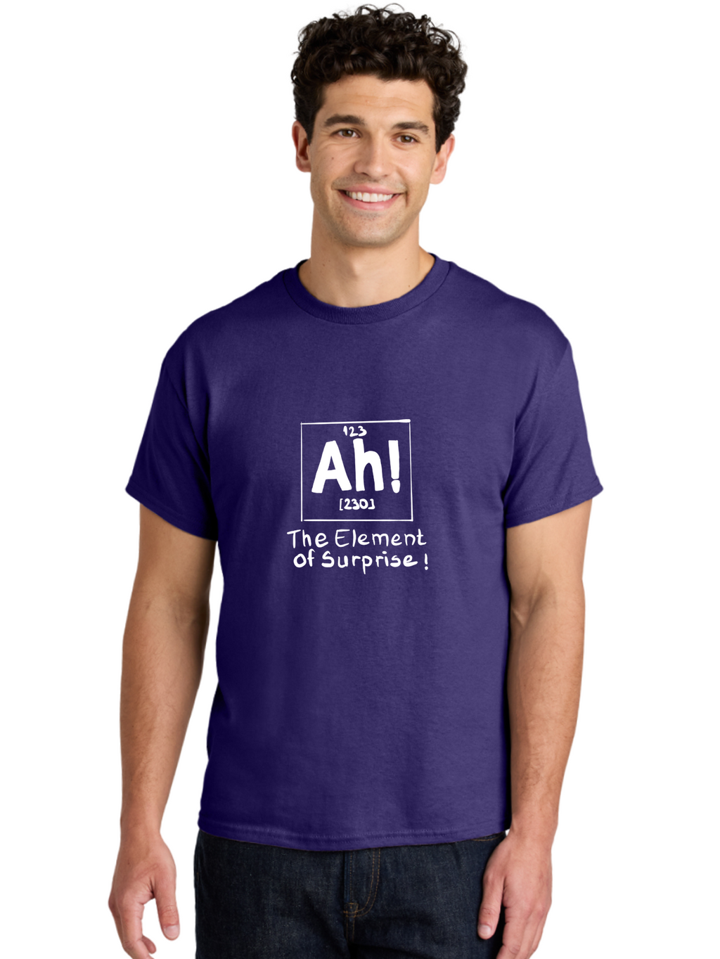 Ah Men'S Graphic Tee, 100% Cotton, Comfortable Casual Summer Wear, Machine Washable, Periodic Table Element, Ah!, Element Of Surprise, Humorous Science, Playful Chemistry, Novelty Design, Witty Periodic Table -  Aaa001