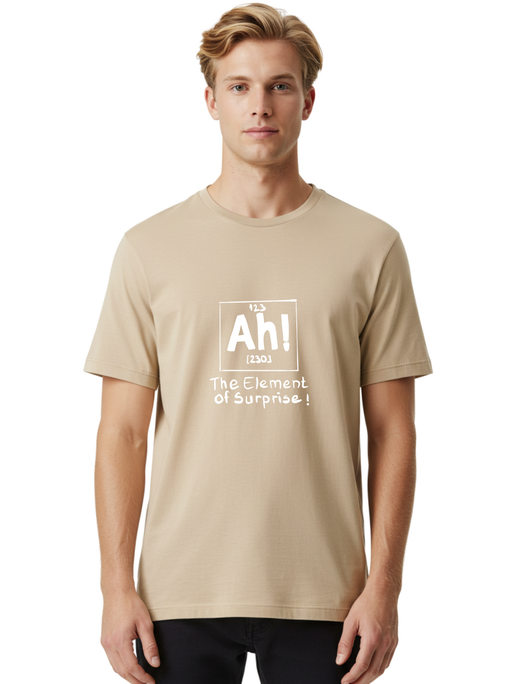 Ah Men'S Graphic Tee, 100% Cotton, Comfortable Casual Summer Wear, Machine Washable, Periodic Table Element, Ah!, Element Of Surprise, Humorous Science, Playful Chemistry, Novelty Design, Witty Periodic Table -  Aaa001