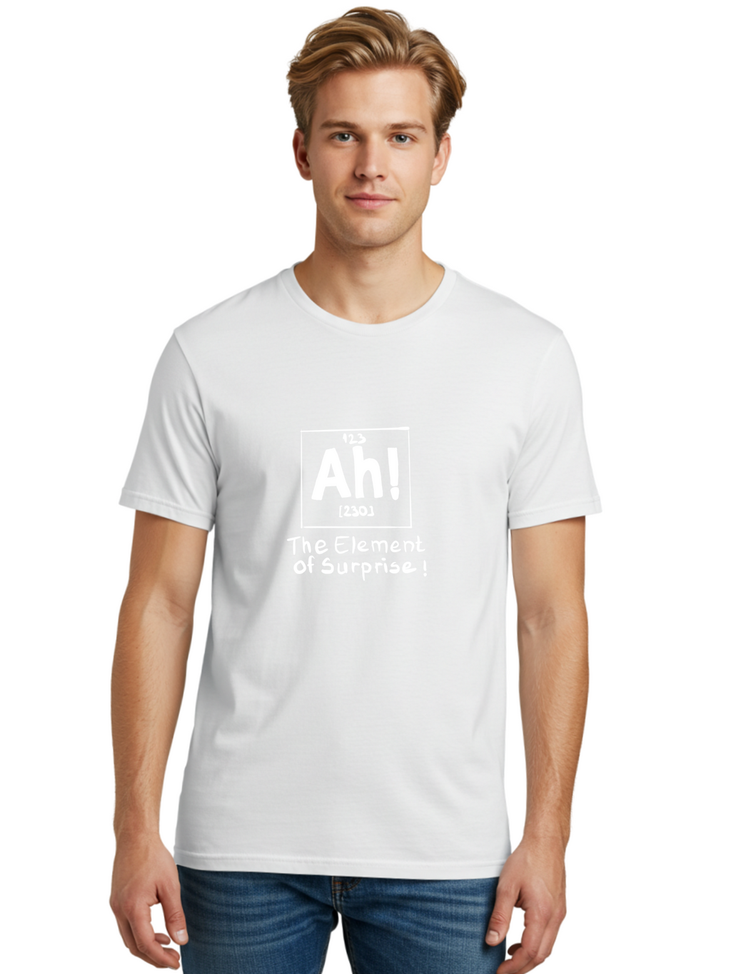 Ah Men'S Graphic Tee, 100% Cotton, Comfortable Casual Summer Wear, Machine Washable, Periodic Table Element, Ah!, Element Of Surprise, Humorous Science, Playful Chemistry, Novelty Design, Witty Periodic Table -  Aaa001