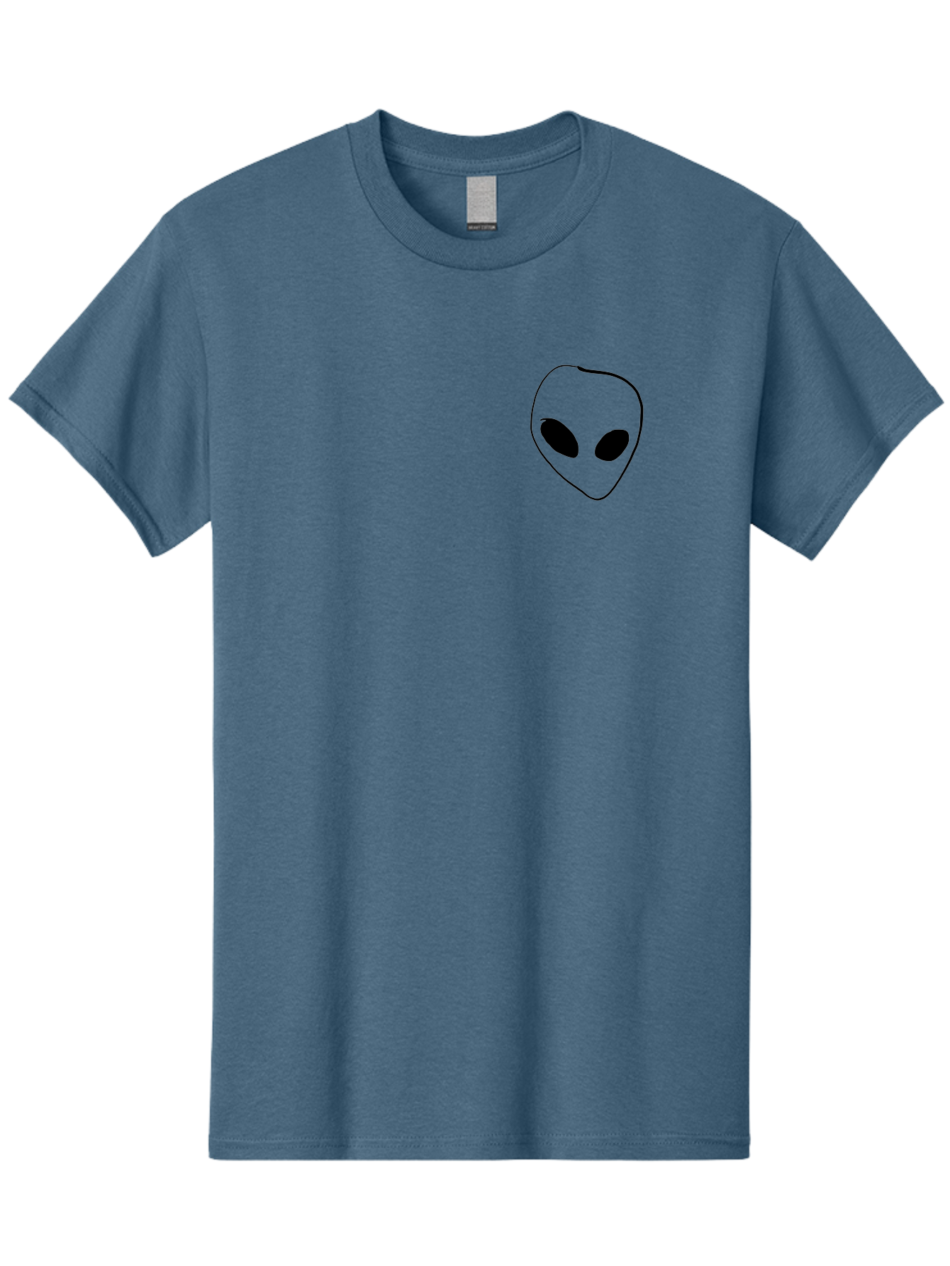 Alien-Head Men'S Graphic Tee, 100% Cotton, Comfortable Casual Summer Wear, Machine Washable, Alien Face, Simple Drawing, Black Outline, Minimalist Design, Extraterrestrial Being, Cartoon Style, Black Eyes, Digital Illustration, Simple Art -  Aaa002
