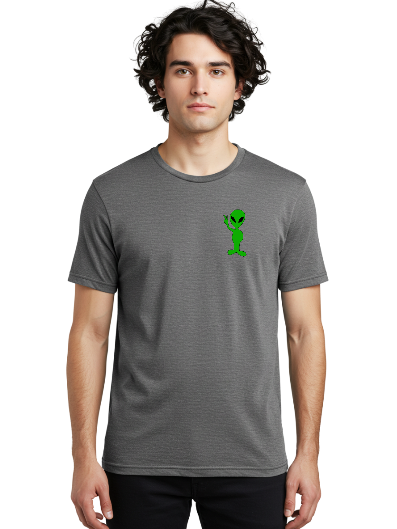 Alien Men'S Graphic Tee, 100% Cotton, Comfortable Casual Summer Wear, Machine Washable, Cartoon Alien, Science Fiction Character, Extraterrestrial Being, Funny Alien, Alien Waving, Pop Culture Icon, Alien Illustration, Humorous Design, -  Aaa004