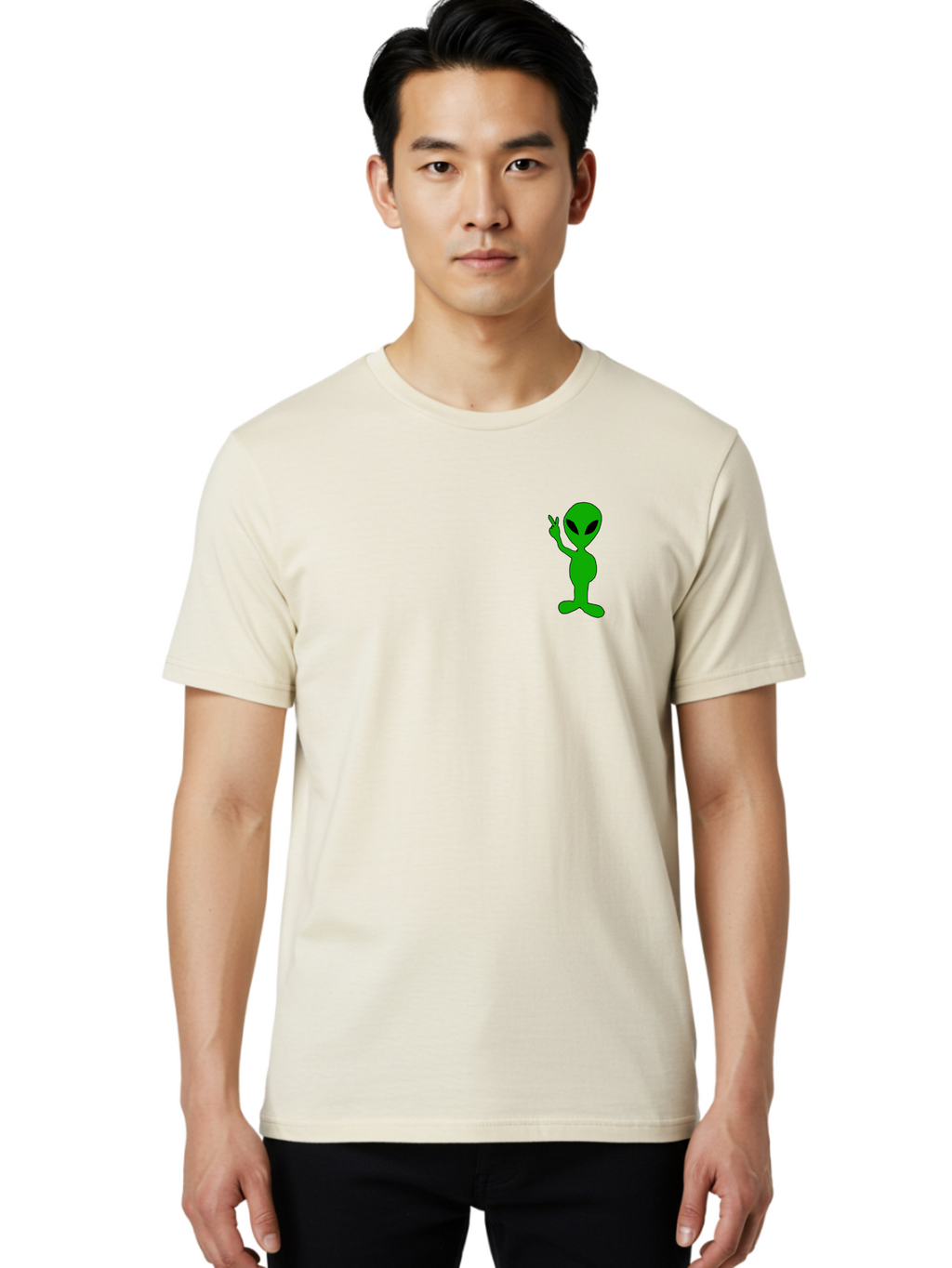 Alien Men'S Graphic Tee, 100% Cotton, Comfortable Casual Summer Wear, Machine Washable, Cartoon Alien, Science Fiction Character, Extraterrestrial Being, Funny Alien, Alien Waving, Pop Culture Icon, Alien Illustration, Humorous Design, -  Aaa004