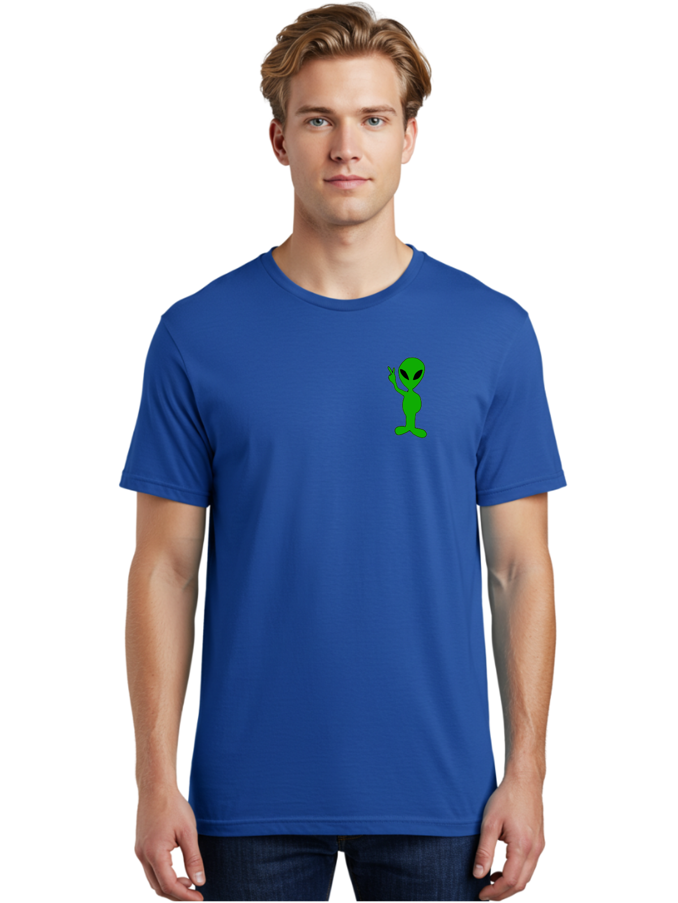 Alien Men'S Graphic Tee, 100% Cotton, Comfortable Casual Summer Wear, Machine Washable, Cartoon Alien, Science Fiction Character, Extraterrestrial Being, Funny Alien, Alien Waving, Pop Culture Icon, Alien Illustration, Humorous Design, -  Aaa004