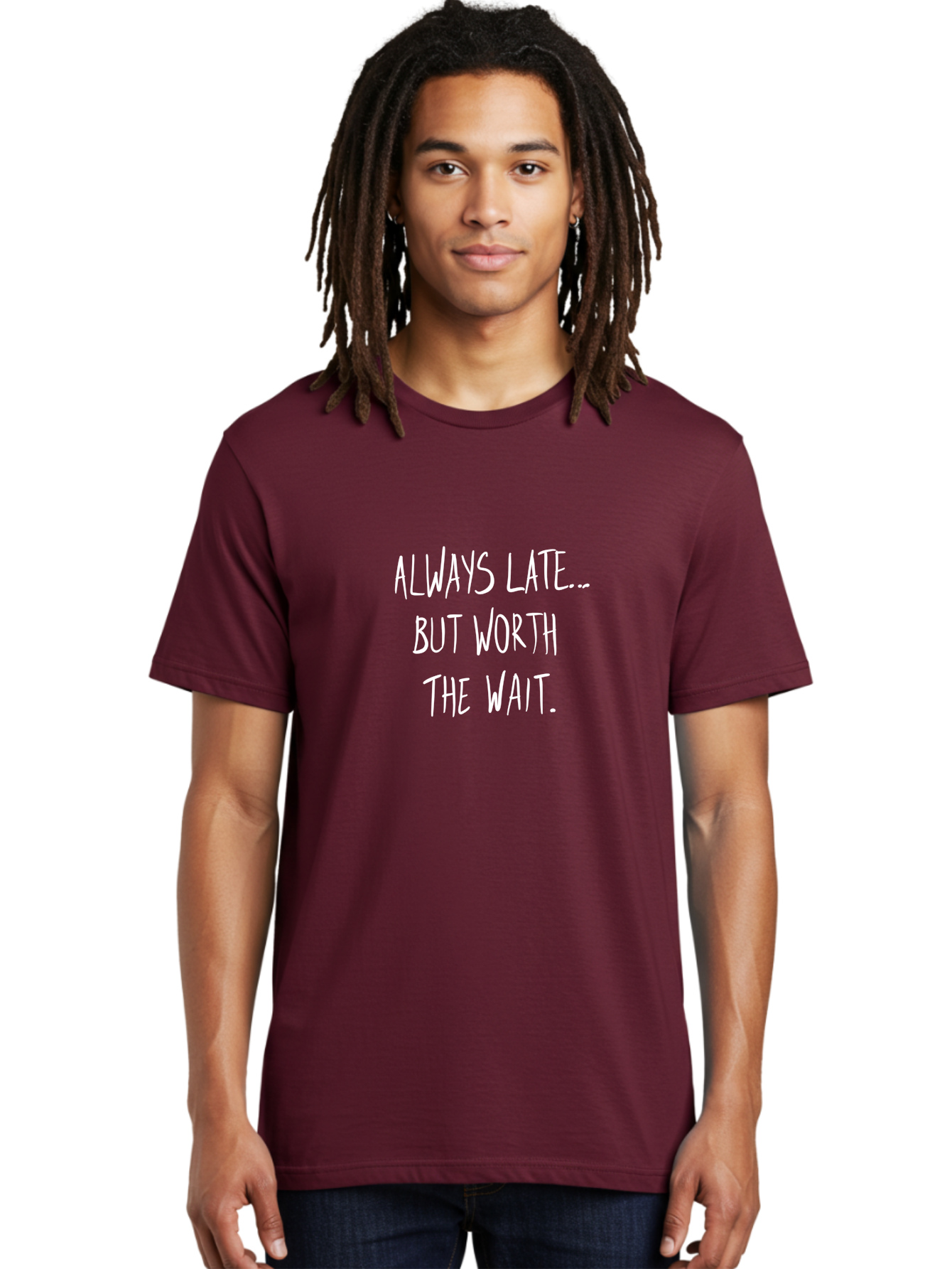 Always-Late-But-Worth-The-Wait Men'S Graphic Tee, 100% Cotton, Comfortable Casual Summer Wear, Machine Washable, Funny Quote, Inspirational Quote, Waiting Is Worth It, Patience Is A Virtue, Motivational Saying, Humor, Witty Phrase, -  Aaa005