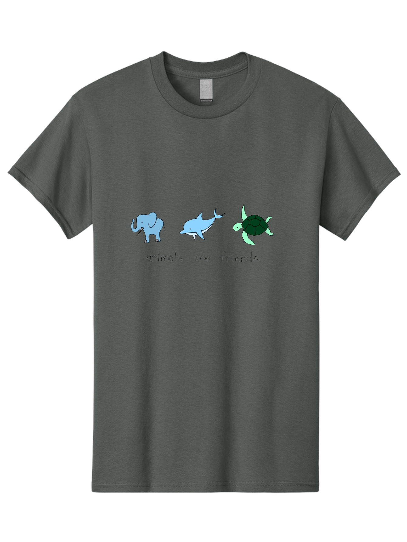 Animals-Are-Friends Men'S Graphic Tee, 100% Cotton, Comfortable Casual Summer Wear, Machine Washable, Cartoon Elephant, Dolphin, Turtle, Friendship, Animal Buddies, Wildlife Companions, Cute Illustrations, Animal Friends, -  Aaa006