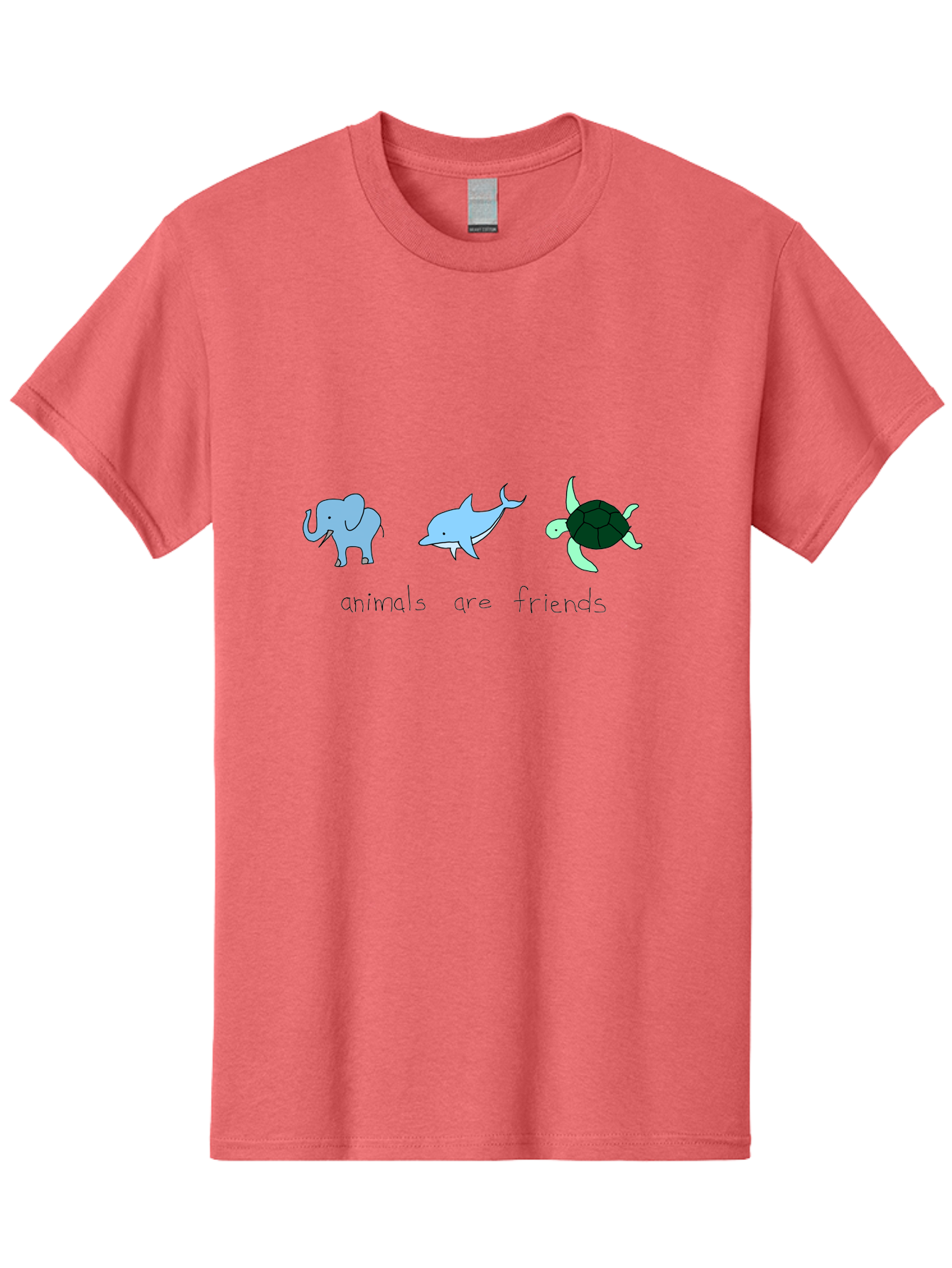 Animals-Are-Friends Men'S Graphic Tee, 100% Cotton, Comfortable Casual Summer Wear, Machine Washable, Cartoon Elephant, Dolphin, Turtle, Friendship, Animal Buddies, Wildlife Companions, Cute Illustrations, Animal Friends, -  Aaa006