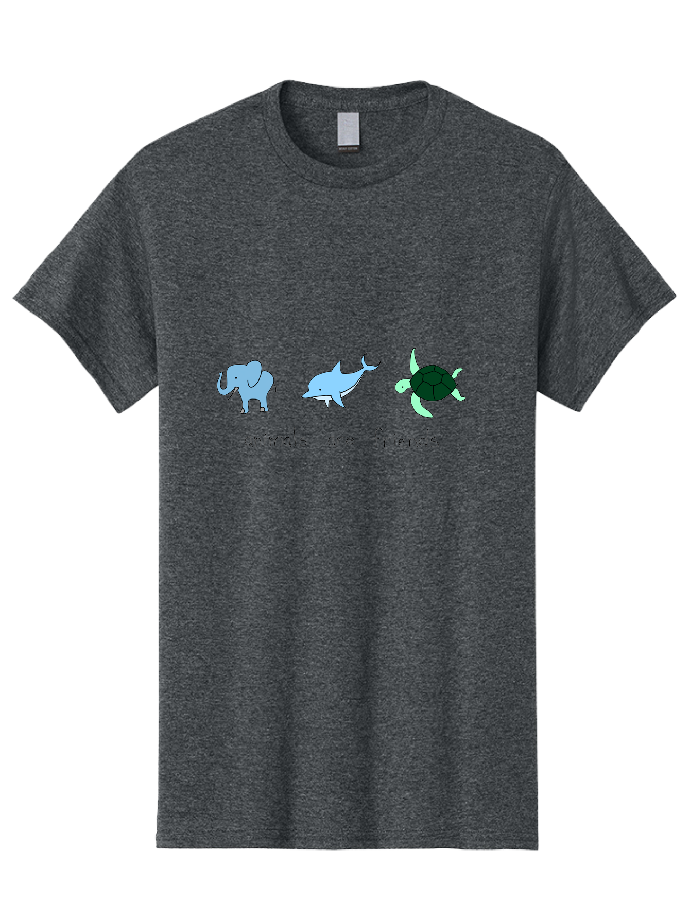 Animals-Are-Friends Men'S Graphic Tee, 100% Cotton, Comfortable Casual Summer Wear, Machine Washable, Cartoon Elephant, Dolphin, Turtle, Friendship, Animal Buddies, Wildlife Companions, Cute Illustrations, Animal Friends, -  Aaa006