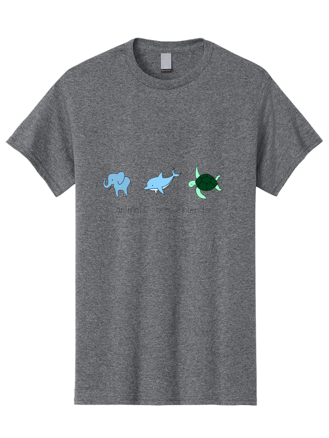 Animals-Are-Friends Men'S Graphic Tee, 100% Cotton, Comfortable Casual Summer Wear, Machine Washable, Cartoon Elephant, Dolphin, Turtle, Friendship, Animal Buddies, Wildlife Companions, Cute Illustrations, Animal Friends, -  Aaa006