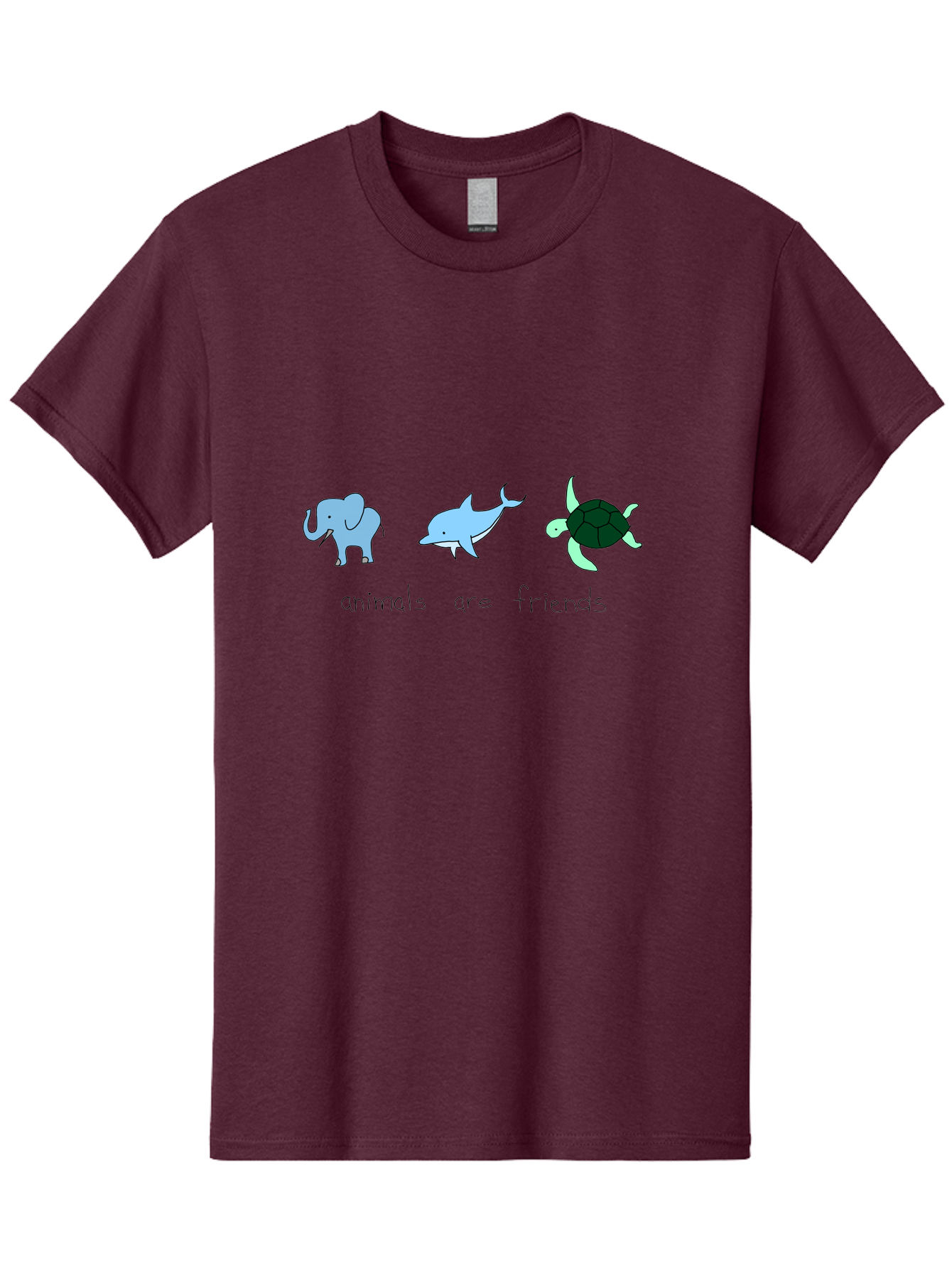 Animals-Are-Friends Men'S Graphic Tee, 100% Cotton, Comfortable Casual Summer Wear, Machine Washable, Cartoon Elephant, Dolphin, Turtle, Friendship, Animal Buddies, Wildlife Companions, Cute Illustrations, Animal Friends, -  Aaa006