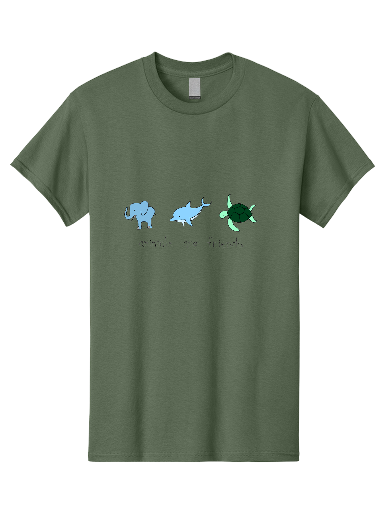 Animals-Are-Friends Men'S Graphic Tee, 100% Cotton, Comfortable Casual Summer Wear, Machine Washable, Cartoon Elephant, Dolphin, Turtle, Friendship, Animal Buddies, Wildlife Companions, Cute Illustrations, Animal Friends, -  Aaa006