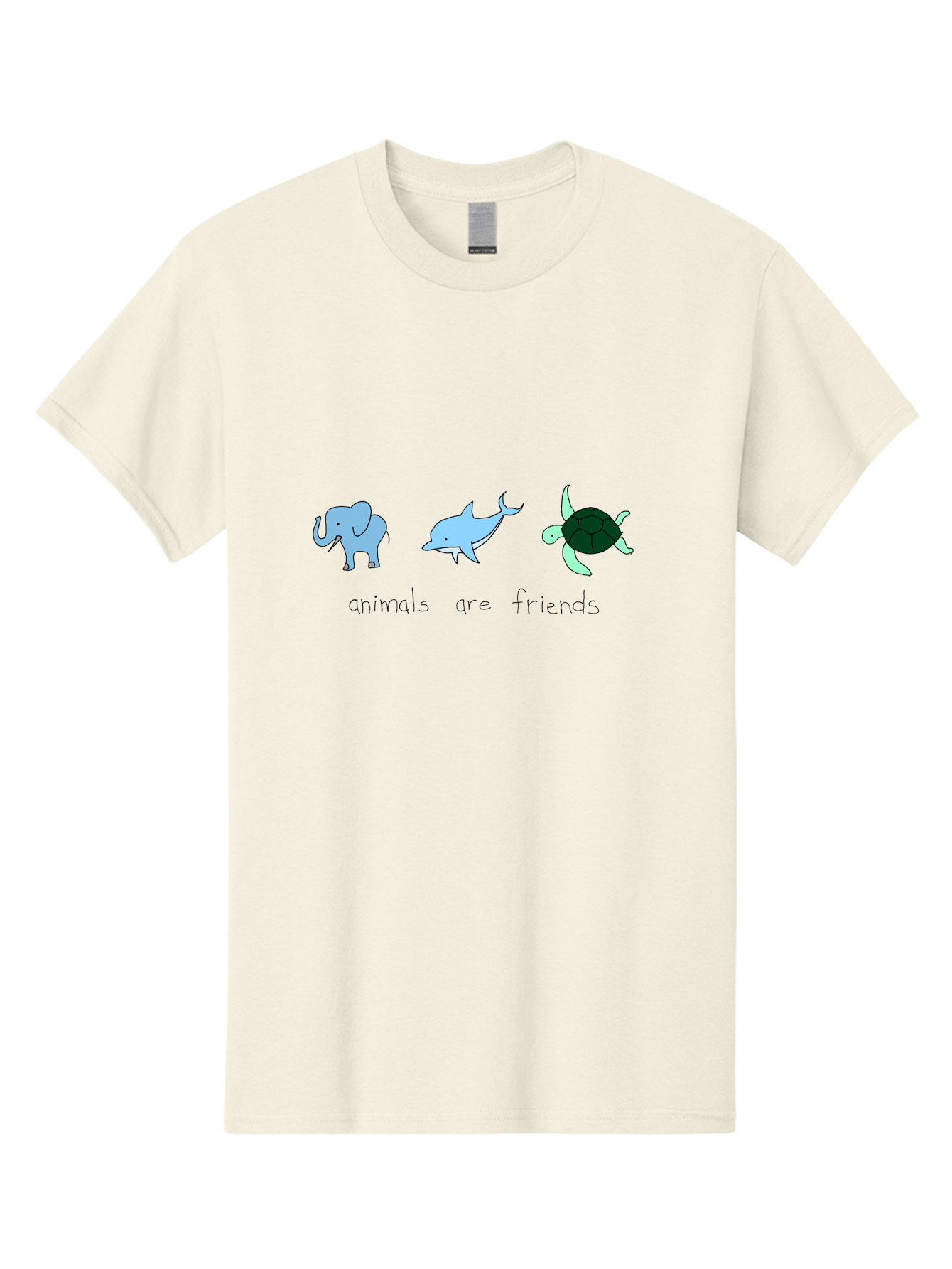 Animals-Are-Friends Men'S Graphic Tee, 100% Cotton, Comfortable Casual Summer Wear, Machine Washable, Cartoon Elephant, Dolphin, Turtle, Friendship, Animal Buddies, Wildlife Companions, Cute Illustrations, Animal Friends, -  Aaa006