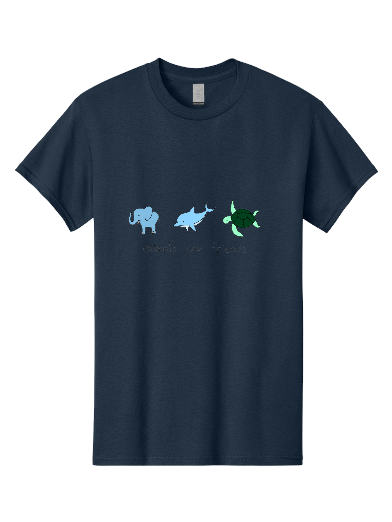Animals-Are-Friends Men'S Graphic Tee, 100% Cotton, Comfortable Casual Summer Wear, Machine Washable, Cartoon Elephant, Dolphin, Turtle, Friendship, Animal Buddies, Wildlife Companions, Cute Illustrations, Animal Friends, -  Aaa006
