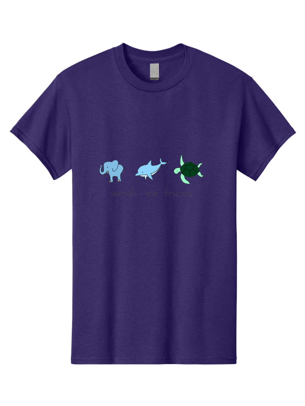 Animals-Are-Friends Men'S Graphic Tee, 100% Cotton, Comfortable Casual Summer Wear, Machine Washable, Cartoon Elephant, Dolphin, Turtle, Friendship, Animal Buddies, Wildlife Companions, Cute Illustrations, Animal Friends, -  Aaa006