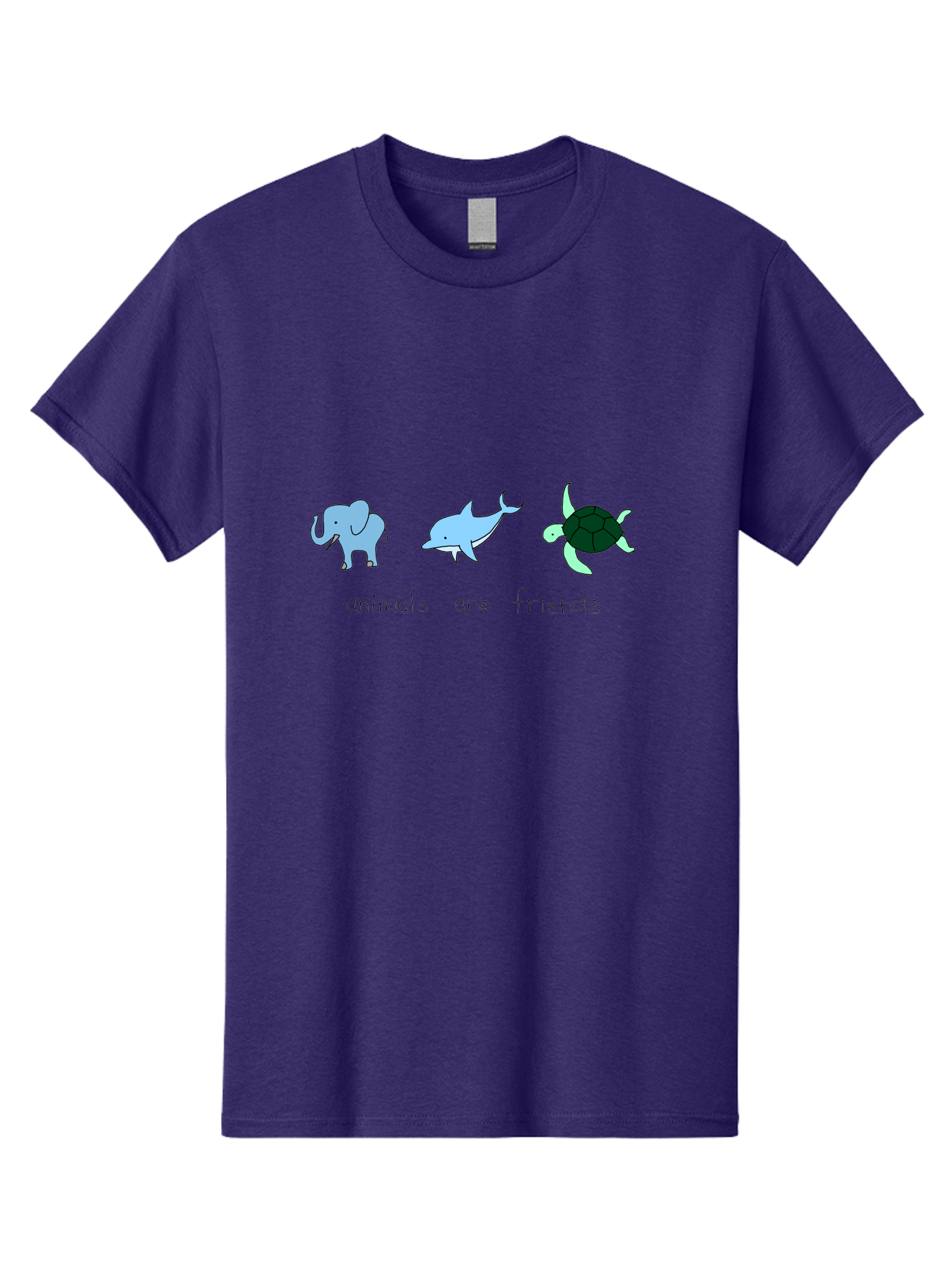 Animals-Are-Friends Men'S Graphic Tee, 100% Cotton, Comfortable Casual Summer Wear, Machine Washable, Cartoon Elephant, Dolphin, Turtle, Friendship, Animal Buddies, Wildlife Companions, Cute Illustrations, Animal Friends, -  Aaa006