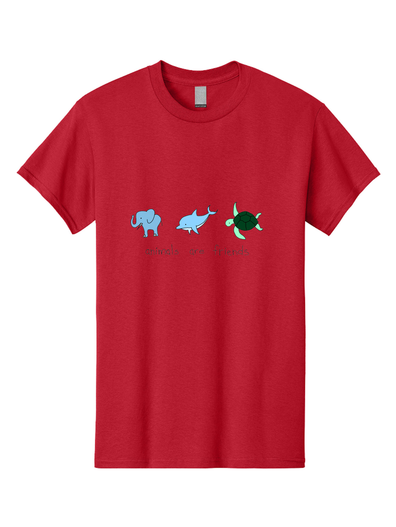 Animals-Are-Friends Men'S Graphic Tee, 100% Cotton, Comfortable Casual Summer Wear, Machine Washable, Cartoon Elephant, Dolphin, Turtle, Friendship, Animal Buddies, Wildlife Companions, Cute Illustrations, Animal Friends, -  Aaa006