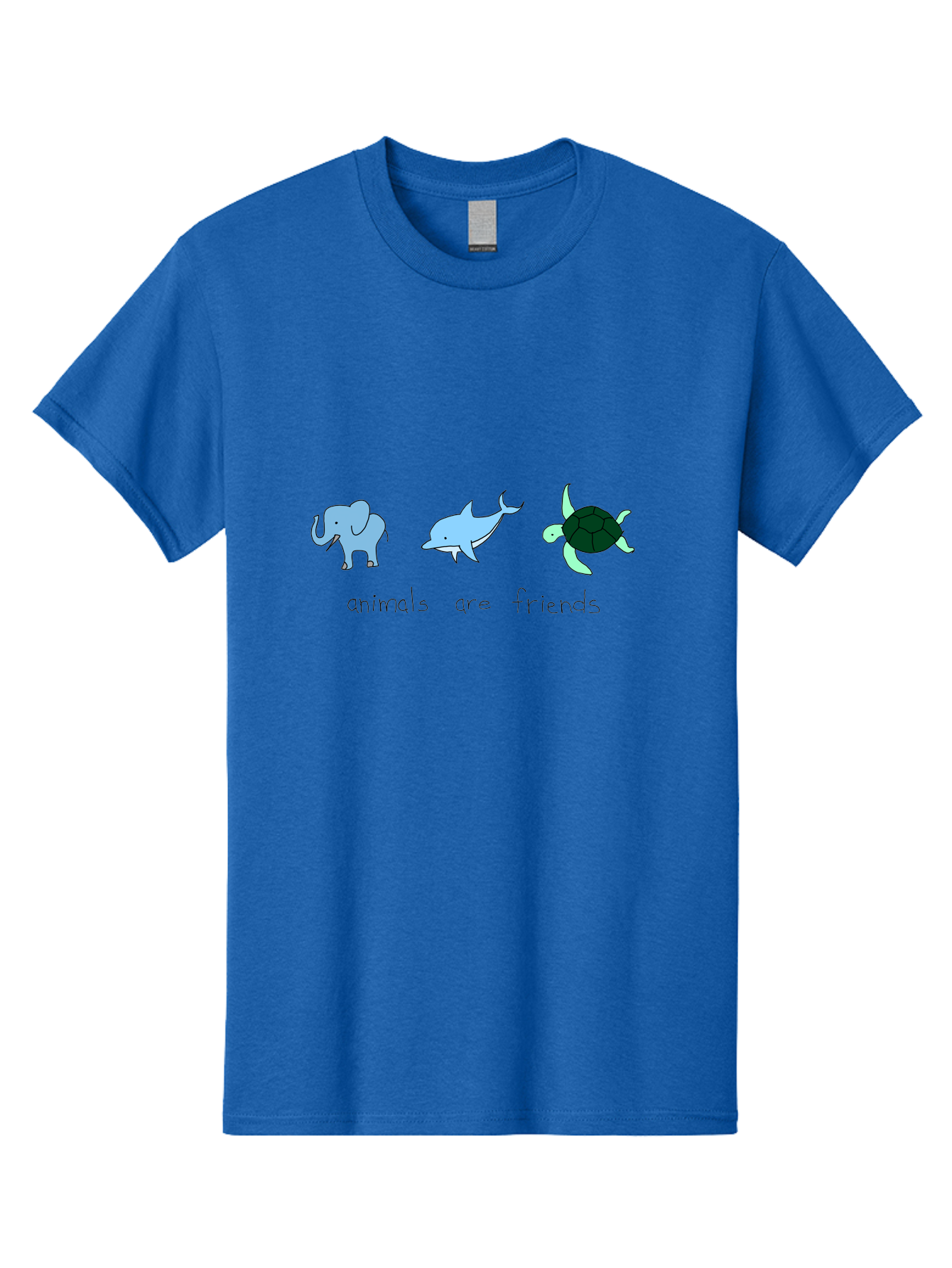 Animals-Are-Friends Men'S Graphic Tee, 100% Cotton, Comfortable Casual Summer Wear, Machine Washable, Cartoon Elephant, Dolphin, Turtle, Friendship, Animal Buddies, Wildlife Companions, Cute Illustrations, Animal Friends, -  Aaa006