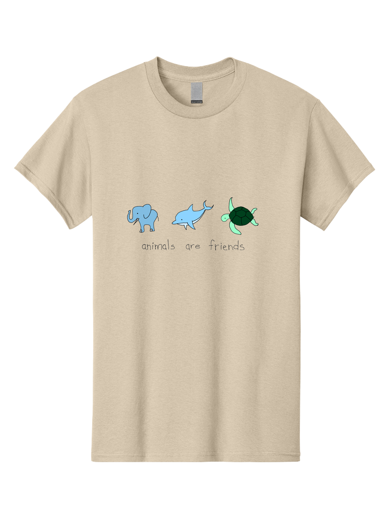 Animals-Are-Friends Men'S Graphic Tee, 100% Cotton, Comfortable Casual Summer Wear, Machine Washable, Cartoon Elephant, Dolphin, Turtle, Friendship, Animal Buddies, Wildlife Companions, Cute Illustrations, Animal Friends, -  Aaa006