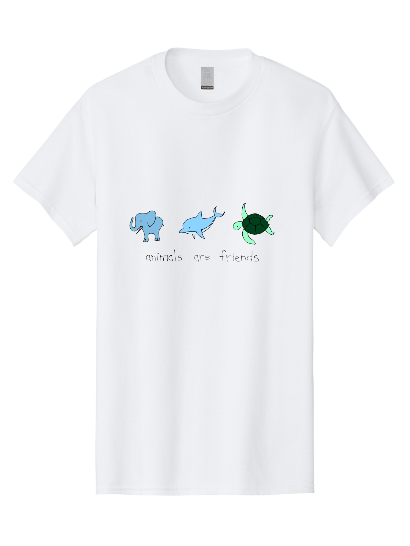 Animals-Are-Friends Men'S Graphic Tee, 100% Cotton, Comfortable Casual Summer Wear, Machine Washable, Cartoon Elephant, Dolphin, Turtle, Friendship, Animal Buddies, Wildlife Companions, Cute Illustrations, Animal Friends, -  Aaa006