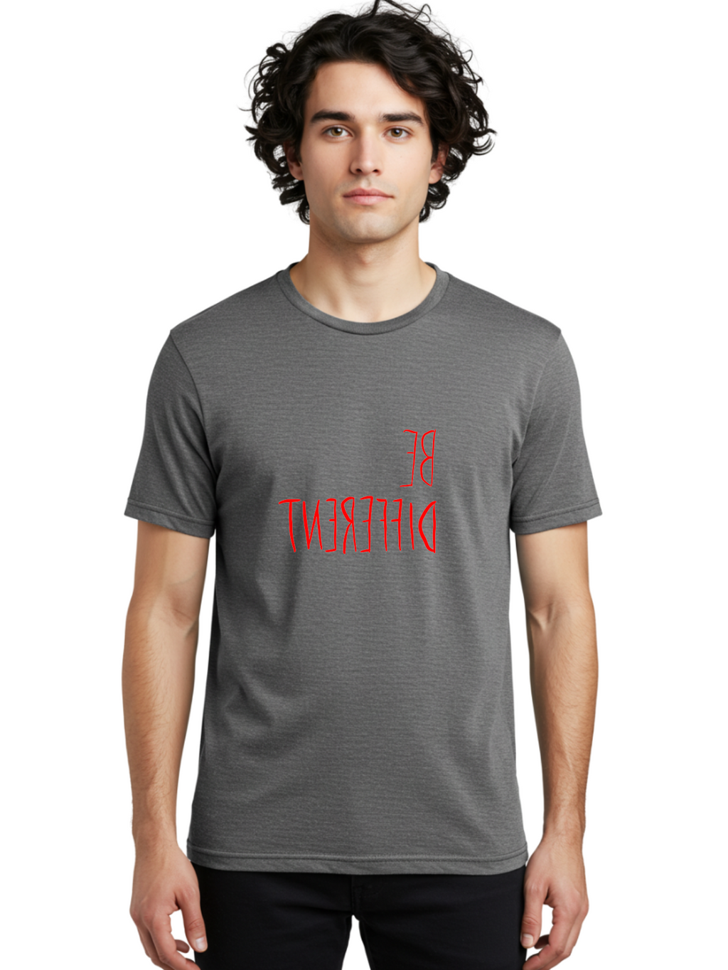 Be-Different Men'S Graphic Tee, 100% Cotton, Comfortable Casual Summer Wear, Machine Washable, Inspirational Quote, Motivational Text, Bold Font, Red Lettering, Quirky Typography, Self-Expression, Individuality, Unique Style, -  Aaa009