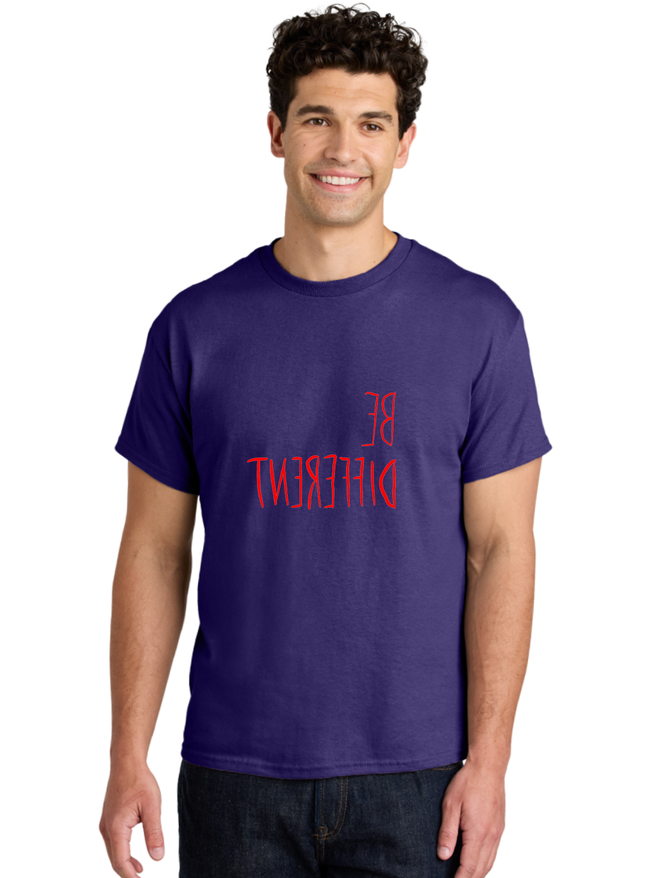 Be-Different Men'S Graphic Tee, 100% Cotton, Comfortable Casual Summer Wear, Machine Washable, Inspirational Quote, Motivational Text, Bold Font, Red Lettering, Quirky Typography, Self-Expression, Individuality, Unique Style, -  Aaa009