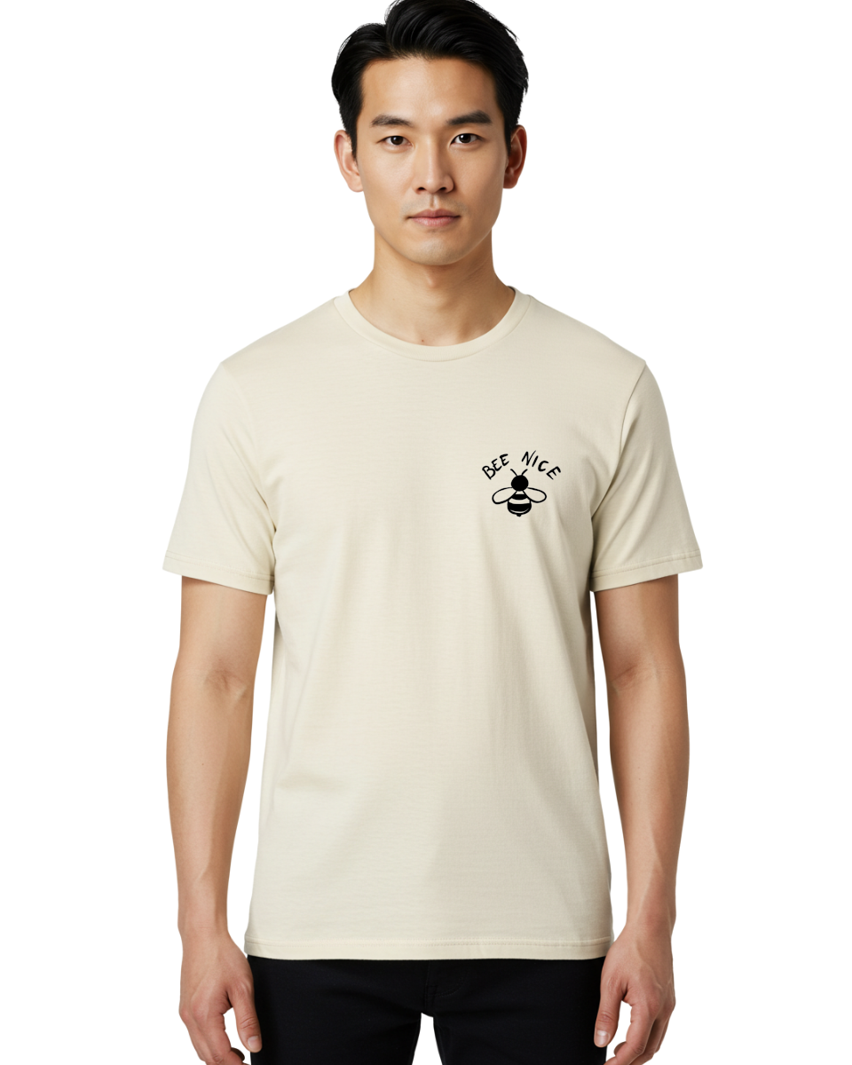 Bee-Nice Men'S Graphic Tee, 100% Cotton, Comfortable Casual Summer Wear, Machine Washable, Bee Illustration, Black And White Bee, Cute Bee, Bee Design, Honey Bee, Kindness Message, Positive Vibes, Bee Graphic, Bee Logo, Inspirational Quote -  Aaa010