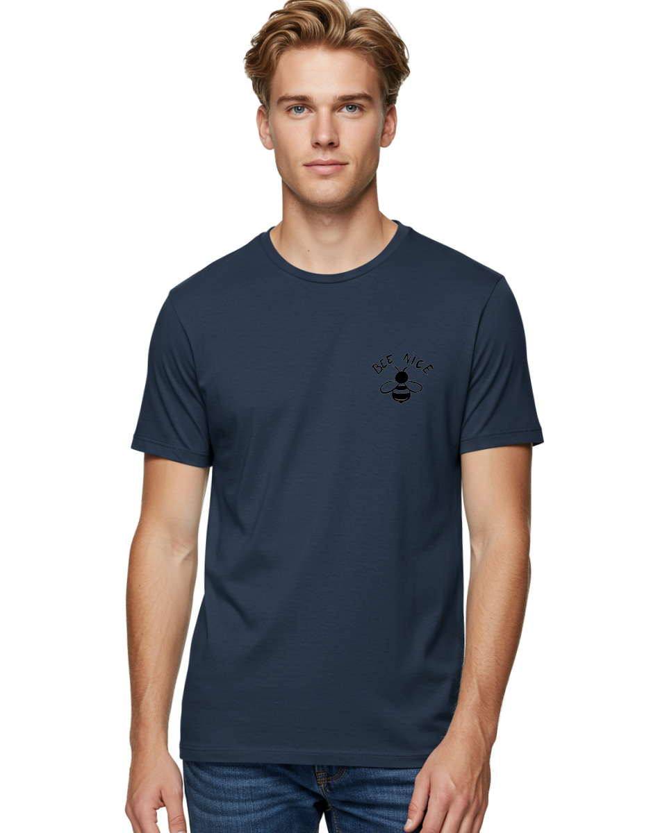 Bee-Nice Men'S Graphic Tee, 100% Cotton, Comfortable Casual Summer Wear, Machine Washable, Bee Illustration, Black And White Bee, Cute Bee, Bee Design, Honey Bee, Kindness Message, Positive Vibes, Bee Graphic, Bee Logo, Inspirational Quote -  Aaa010
