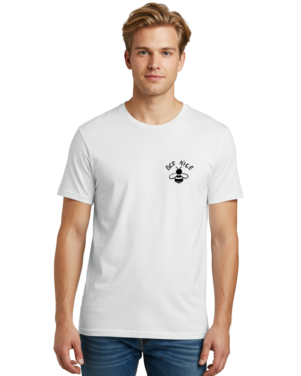 Bee-Nice Men'S Graphic Tee, 100% Cotton, Comfortable Casual Summer Wear, Machine Washable, Bee Illustration, Black And White Bee, Cute Bee, Bee Design, Honey Bee, Kindness Message, Positive Vibes, Bee Graphic, Bee Logo, Inspirational Quote -  Aaa010