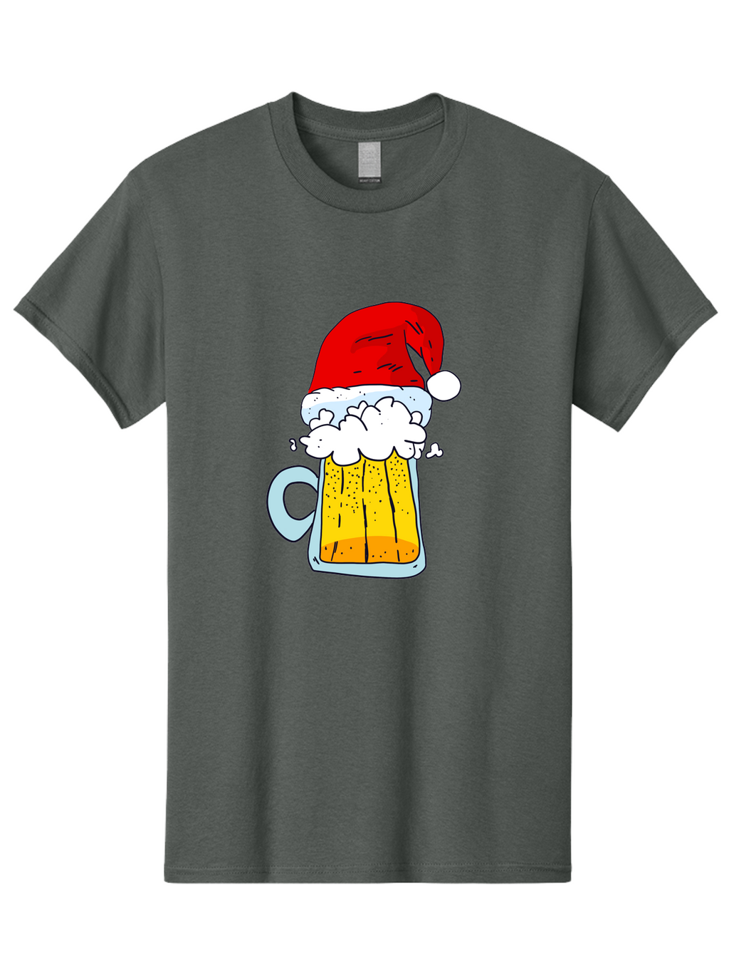 Beer-Mug-With-Santa-Hat Men'S Graphic Tee, 100% Cotton, Comfortable Casual Summer Wear, Machine Washable, Beer Mug With Santa Hat, Christmas Theme, Festive Drink, Holiday Cheer, Cartoon Style, Funny Illustration, Cold Beer, -  Aaa011