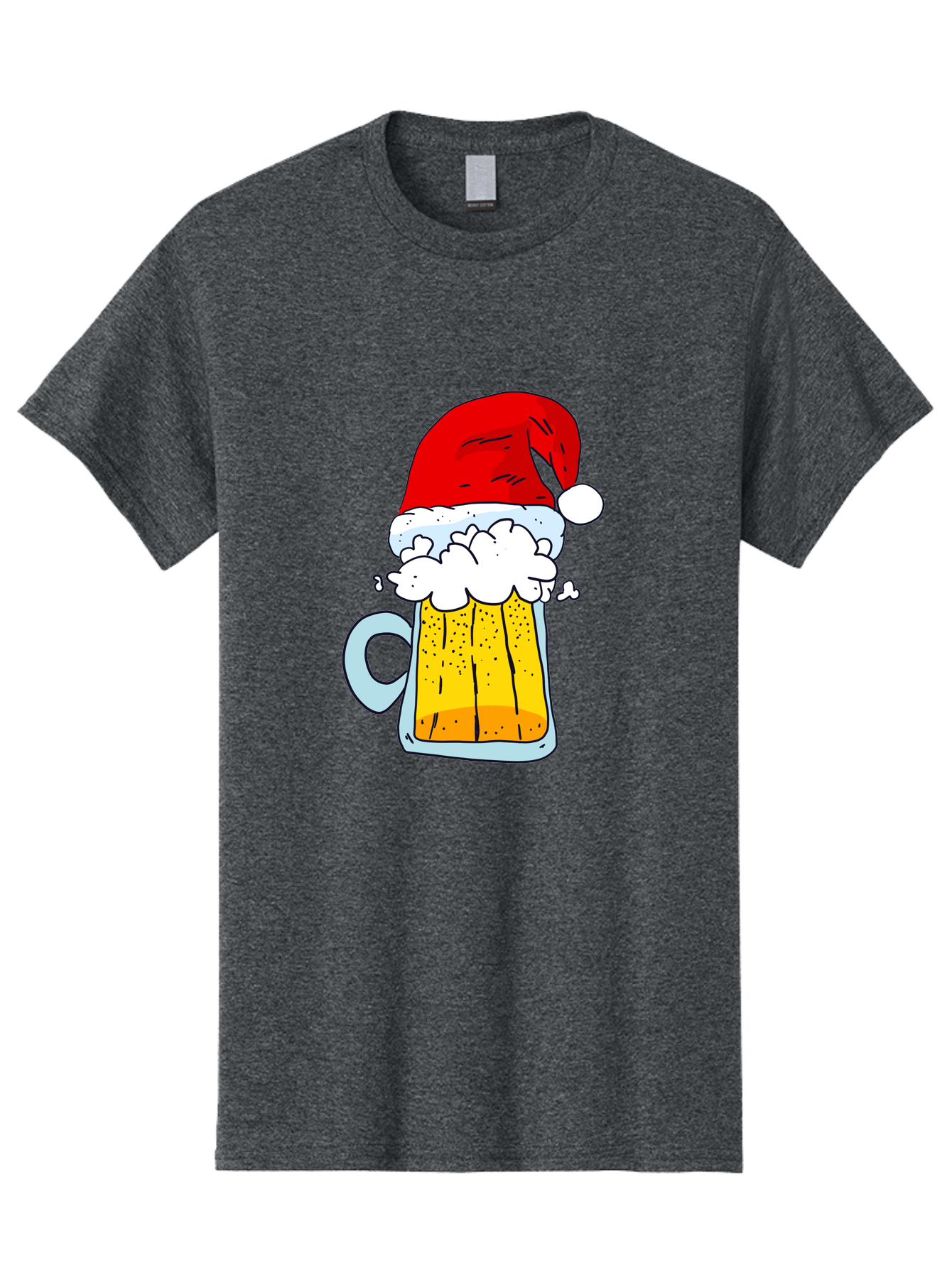 Beer-Mug-With-Santa-Hat Men'S Graphic Tee, 100% Cotton, Comfortable Casual Summer Wear, Machine Washable, Beer Mug With Santa Hat, Christmas Theme, Festive Drink, Holiday Cheer, Cartoon Style, Funny Illustration, Cold Beer, -  Aaa011