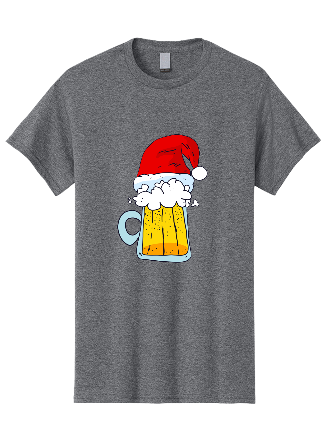 Beer-Mug-With-Santa-Hat Men'S Graphic Tee, 100% Cotton, Comfortable Casual Summer Wear, Machine Washable, Beer Mug With Santa Hat, Christmas Theme, Festive Drink, Holiday Cheer, Cartoon Style, Funny Illustration, Cold Beer, -  Aaa011