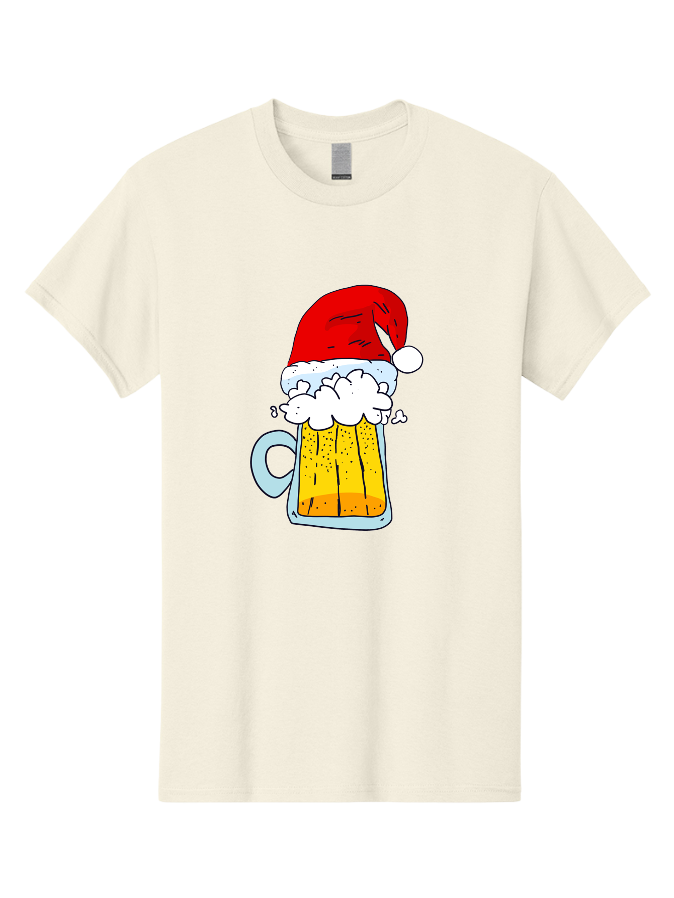 Beer-Mug-With-Santa-Hat Men'S Graphic Tee, 100% Cotton, Comfortable Casual Summer Wear, Machine Washable, Beer Mug With Santa Hat, Christmas Theme, Festive Drink, Holiday Cheer, Cartoon Style, Funny Illustration, Cold Beer, -  Aaa011