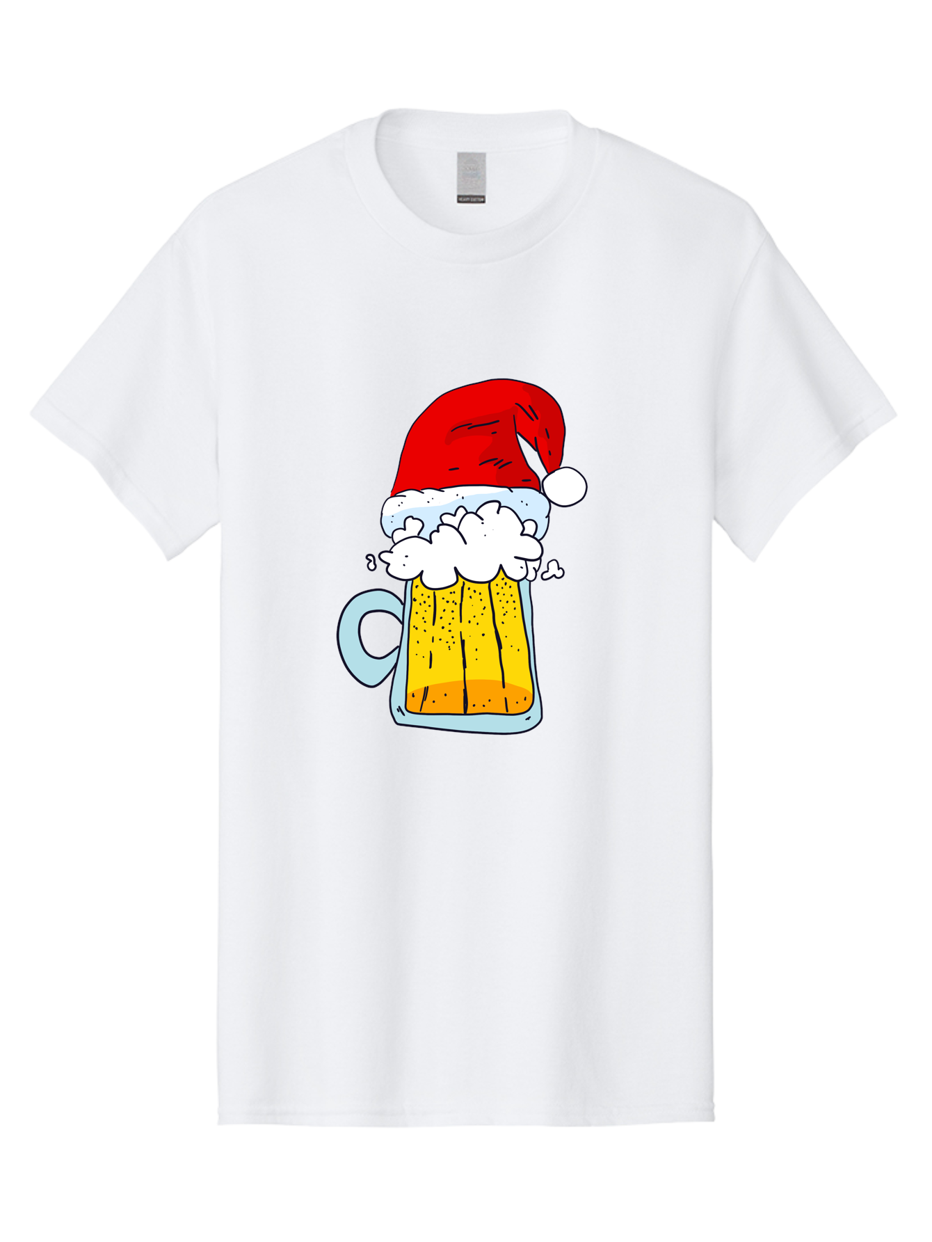 Beer-Mug-With-Santa-Hat Men'S Graphic Tee, 100% Cotton, Comfortable Casual Summer Wear, Machine Washable, Beer Mug With Santa Hat, Christmas Theme, Festive Drink, Holiday Cheer, Cartoon Style, Funny Illustration, Cold Beer, -  Aaa011