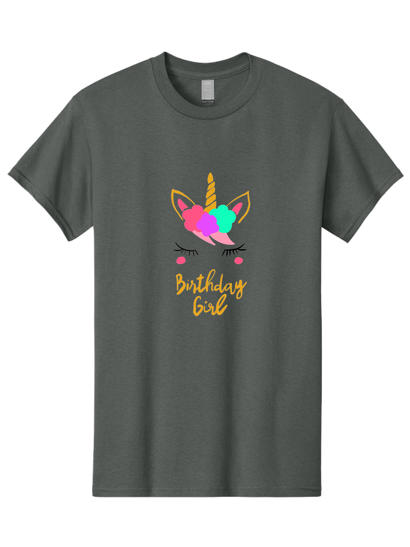 Birthday-Girl Men'S Graphic Tee, 100% Cotton, Comfortable Casual Summer Wear, Machine Washable, Unicorn Face, Colorful Mane, Birthday Girl, Pastel Colors, Yellow Horn, Pink Tears, Eyelashes, Festive Design, Celebration, Fun, Whimsical, -  Aaa013