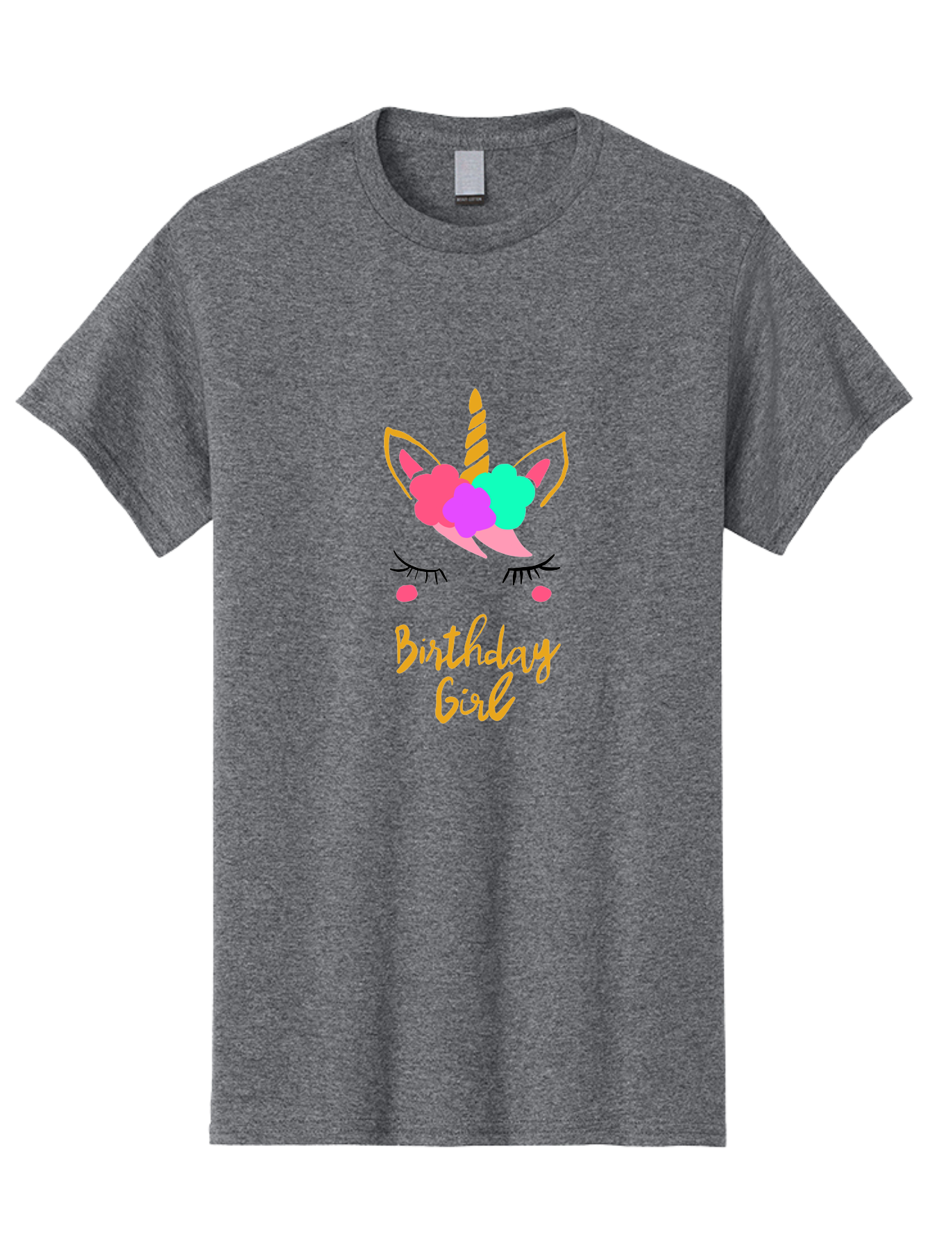 Birthday-Girl Men'S Graphic Tee, 100% Cotton, Comfortable Casual Summer Wear, Machine Washable, Unicorn Face, Colorful Mane, Birthday Girl, Pastel Colors, Yellow Horn, Pink Tears, Eyelashes, Festive Design, Celebration, Fun, Whimsical, -  Aaa013