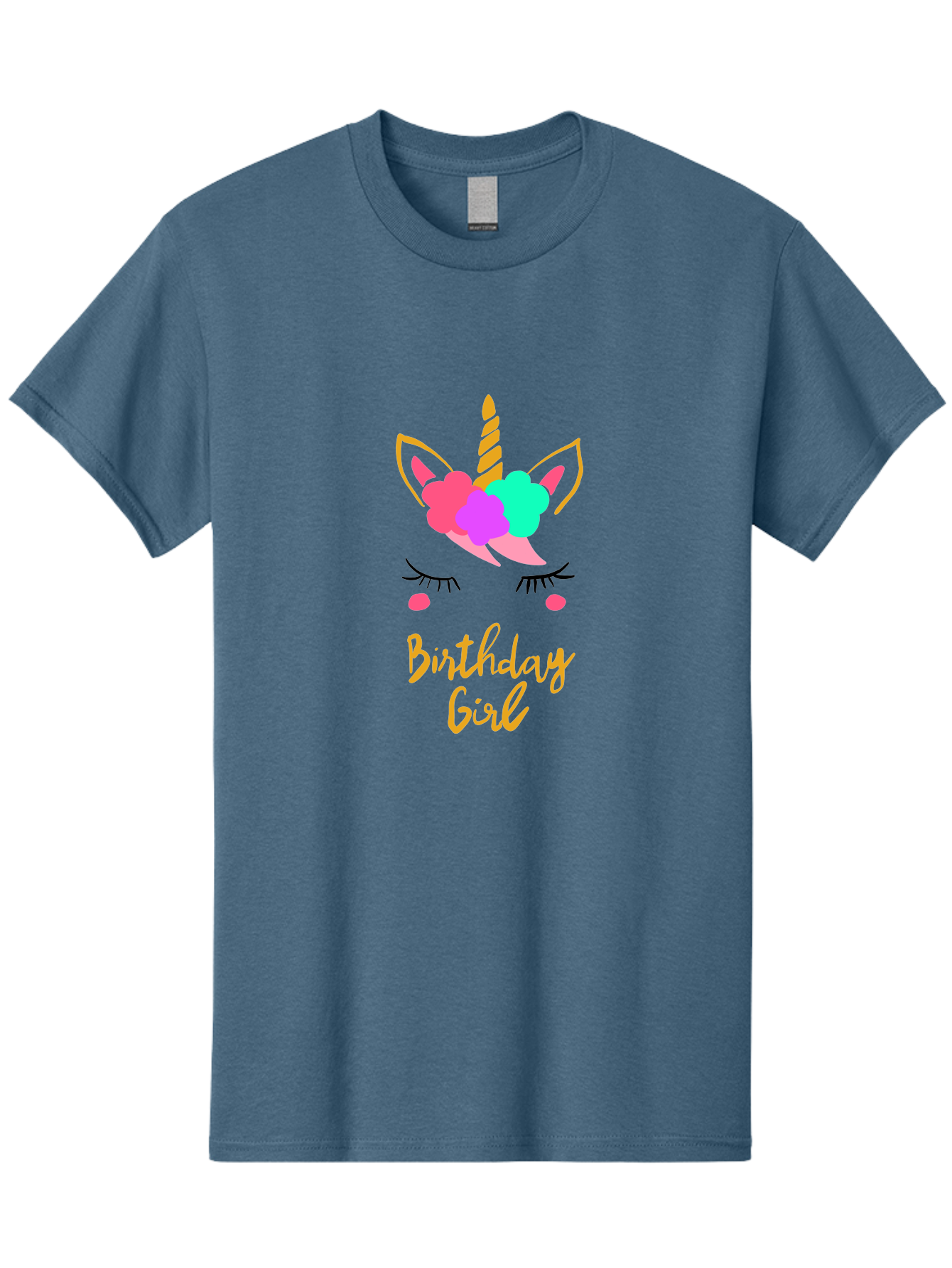 Birthday-Girl Men'S Graphic Tee, 100% Cotton, Comfortable Casual Summer Wear, Machine Washable, Unicorn Face, Colorful Mane, Birthday Girl, Pastel Colors, Yellow Horn, Pink Tears, Eyelashes, Festive Design, Celebration, Fun, Whimsical, -  Aaa013
