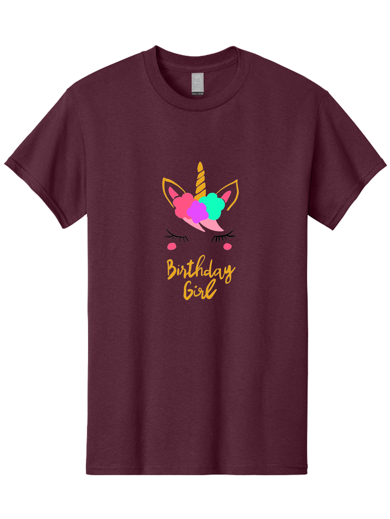 Birthday-Girl Men'S Graphic Tee, 100% Cotton, Comfortable Casual Summer Wear, Machine Washable, Unicorn Face, Colorful Mane, Birthday Girl, Pastel Colors, Yellow Horn, Pink Tears, Eyelashes, Festive Design, Celebration, Fun, Whimsical, -  Aaa013