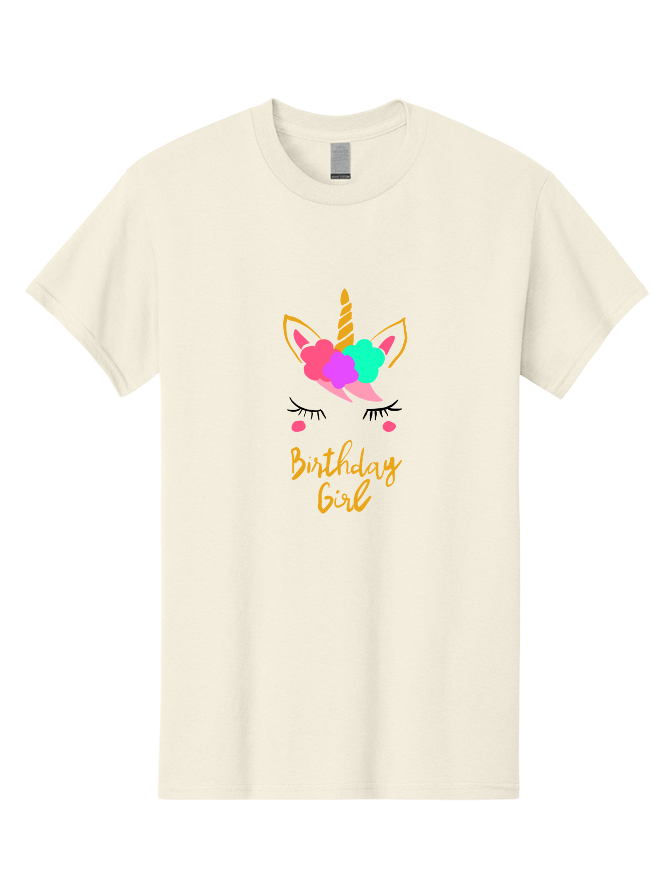 Birthday-Girl Men'S Graphic Tee, 100% Cotton, Comfortable Casual Summer Wear, Machine Washable, Unicorn Face, Colorful Mane, Birthday Girl, Pastel Colors, Yellow Horn, Pink Tears, Eyelashes, Festive Design, Celebration, Fun, Whimsical, -  Aaa013