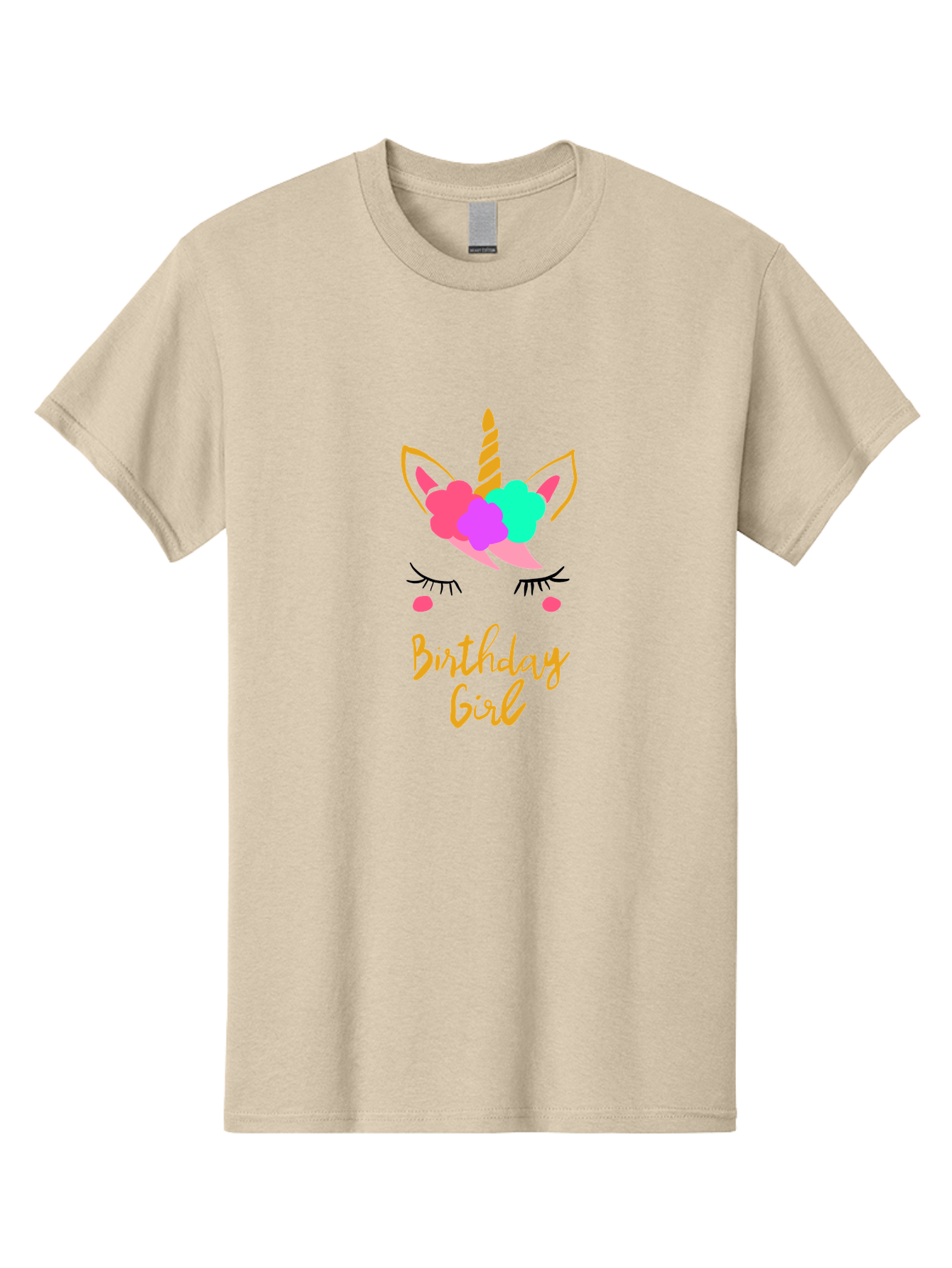 Birthday-Girl Men'S Graphic Tee, 100% Cotton, Comfortable Casual Summer Wear, Machine Washable, Unicorn Face, Colorful Mane, Birthday Girl, Pastel Colors, Yellow Horn, Pink Tears, Eyelashes, Festive Design, Celebration, Fun, Whimsical, -  Aaa013