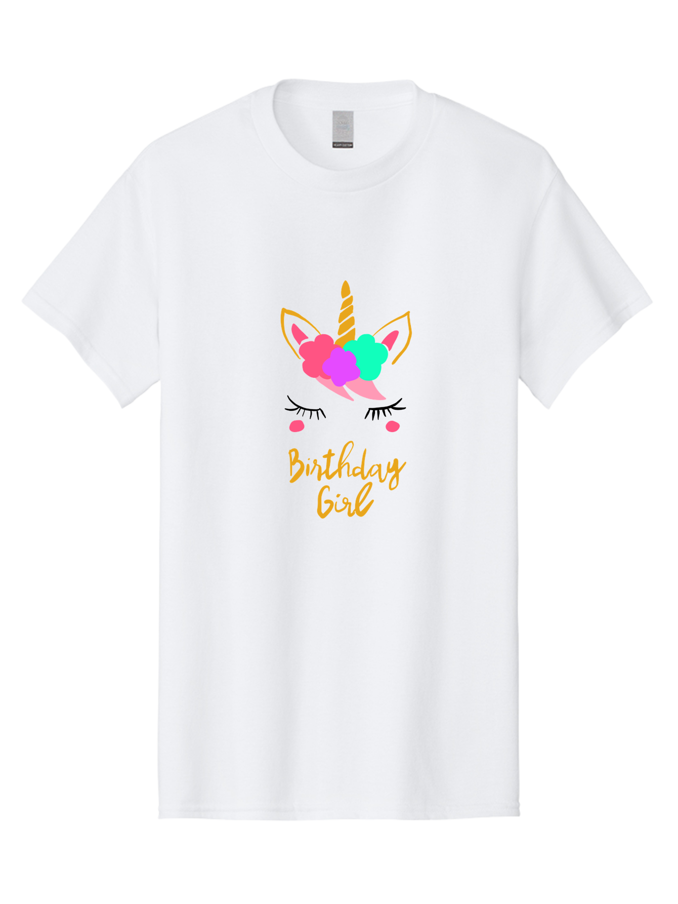 Birthday-Girl Men'S Graphic Tee, 100% Cotton, Comfortable Casual Summer Wear, Machine Washable, Unicorn Face, Colorful Mane, Birthday Girl, Pastel Colors, Yellow Horn, Pink Tears, Eyelashes, Festive Design, Celebration, Fun, Whimsical, -  Aaa013