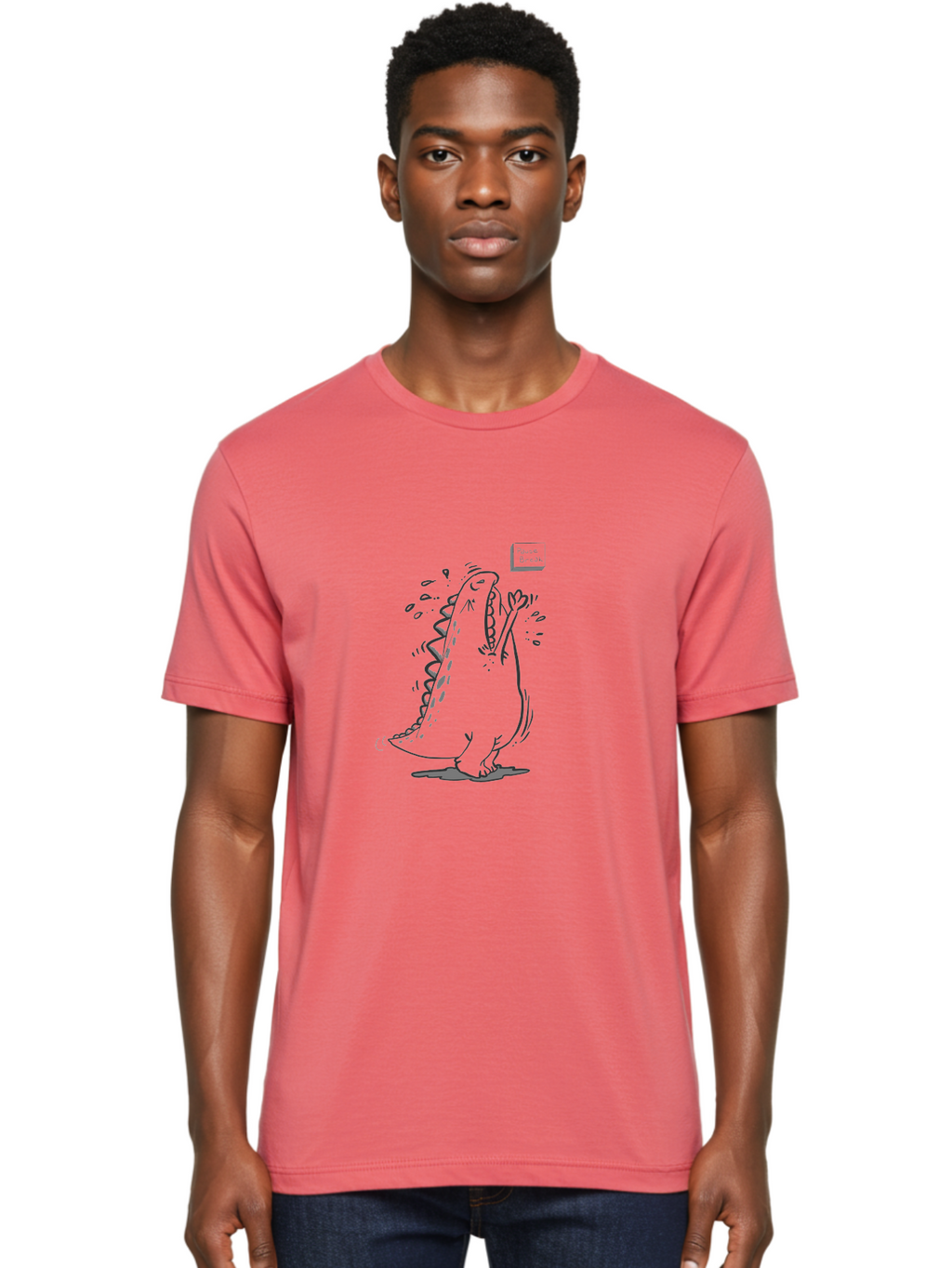 Black-Dog-Eats Men'S Graphic Tee, 100% Cotton, Comfortable Casual Summer Wear, Machine Washable, Cartoon Dinosaur, Singing Or Screaming, Music Or Sound Effects, Dynamic Pose, Stylized Illustration, Graphic Design, Humorous Art, -  Aaa014