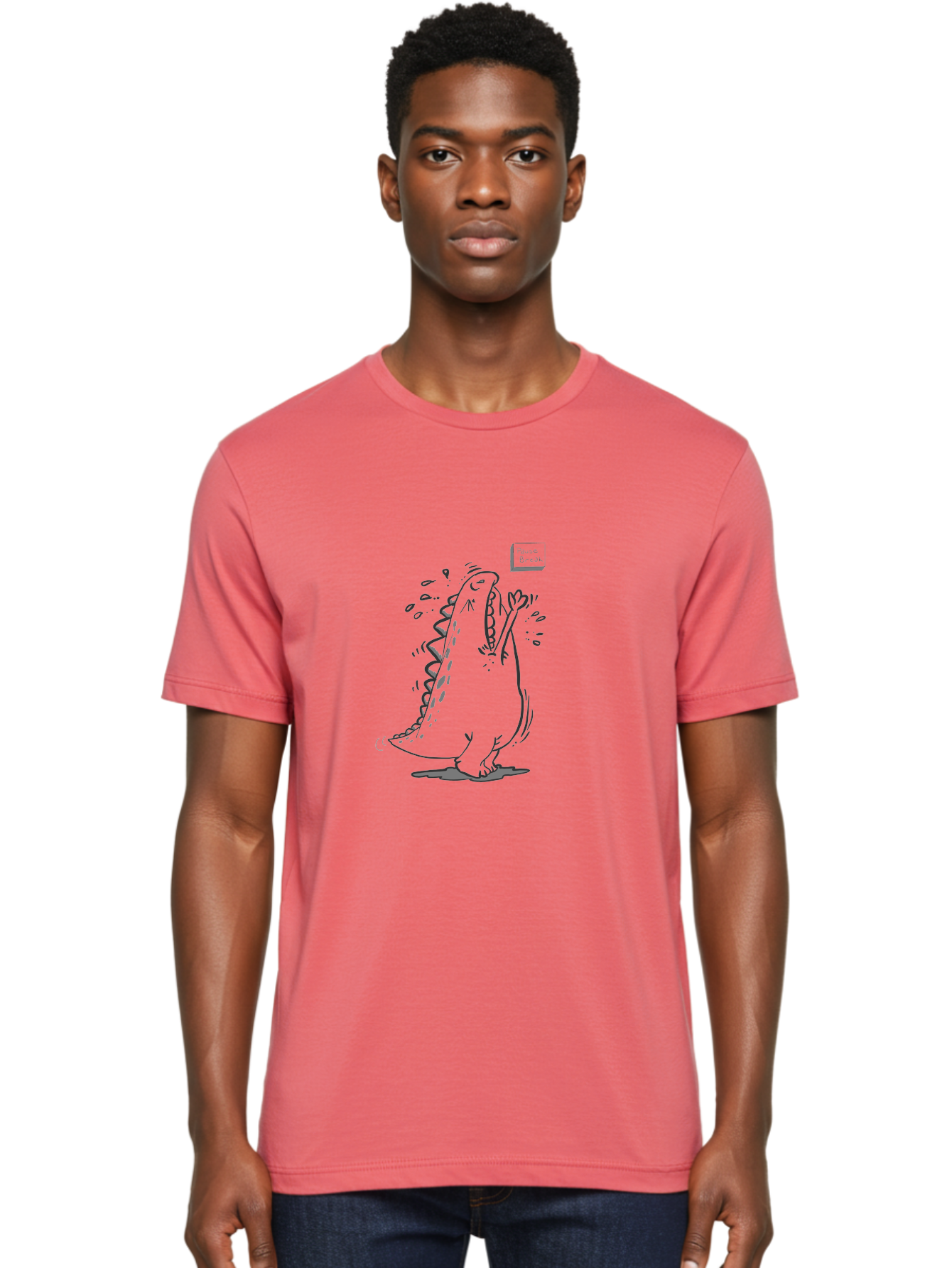 Black-Dog-Eats Men'S Graphic Tee, 100% Cotton, Comfortable Casual Summer Wear, Machine Washable, Cartoon Dinosaur, Singing Or Screaming, Music Or Sound Effects, Dynamic Pose, Stylized Illustration, Graphic Design, Humorous Art, -  Aaa014