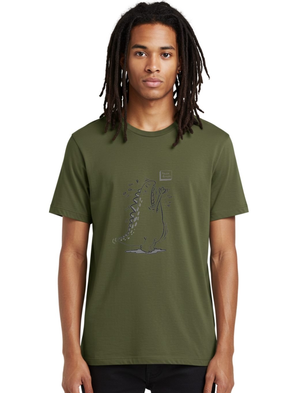 Black-Dog-Eats Men'S Graphic Tee, 100% Cotton, Comfortable Casual Summer Wear, Machine Washable, Cartoon Dinosaur, Singing Or Screaming, Music Or Sound Effects, Dynamic Pose, Stylized Illustration, Graphic Design, Humorous Art, -  Aaa014