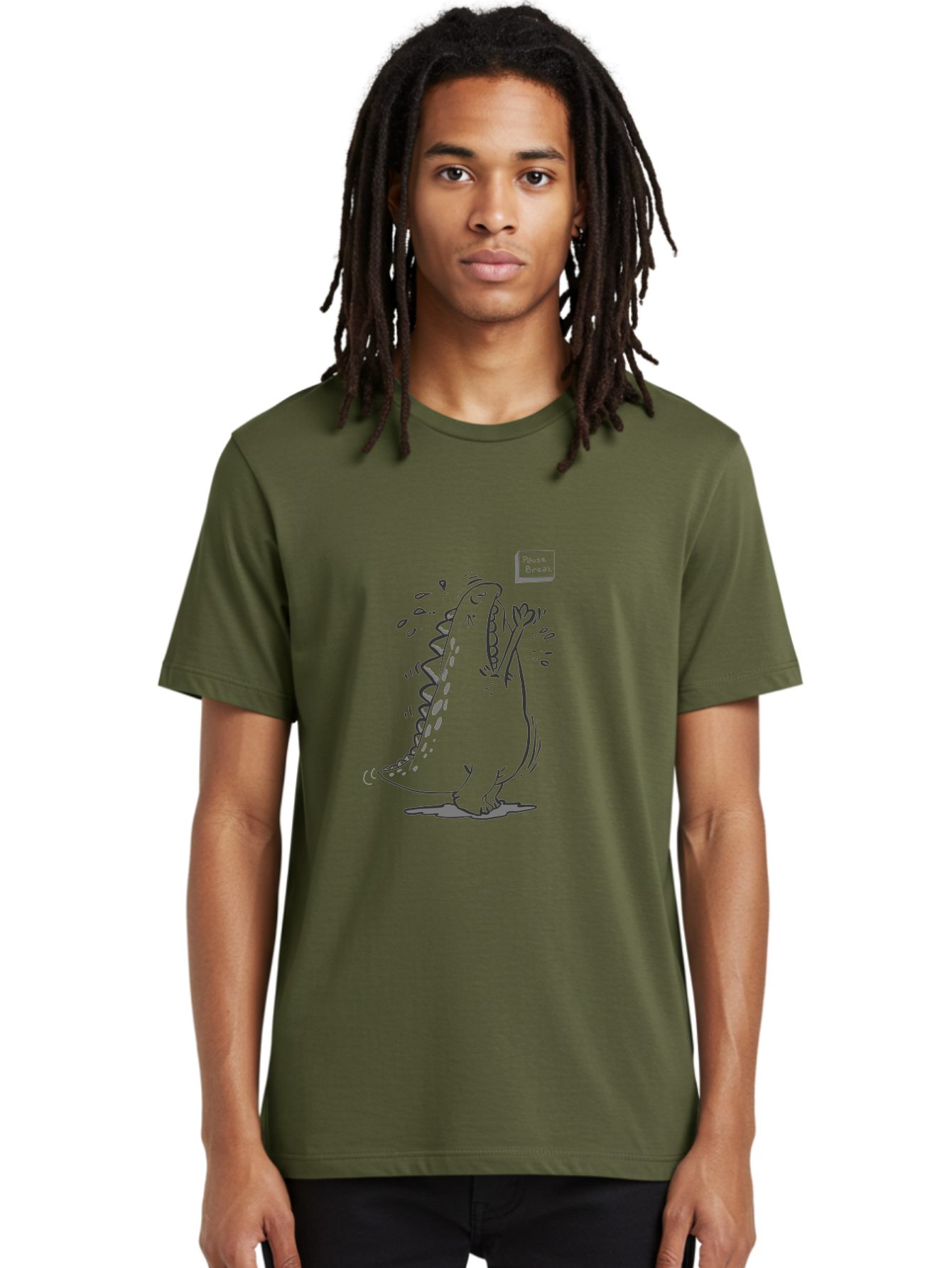 Black-Dog-Eats Men'S Graphic Tee, 100% Cotton, Comfortable Casual Summer Wear, Machine Washable, Cartoon Dinosaur, Singing Or Screaming, Music Or Sound Effects, Dynamic Pose, Stylized Illustration, Graphic Design, Humorous Art, -  Aaa014