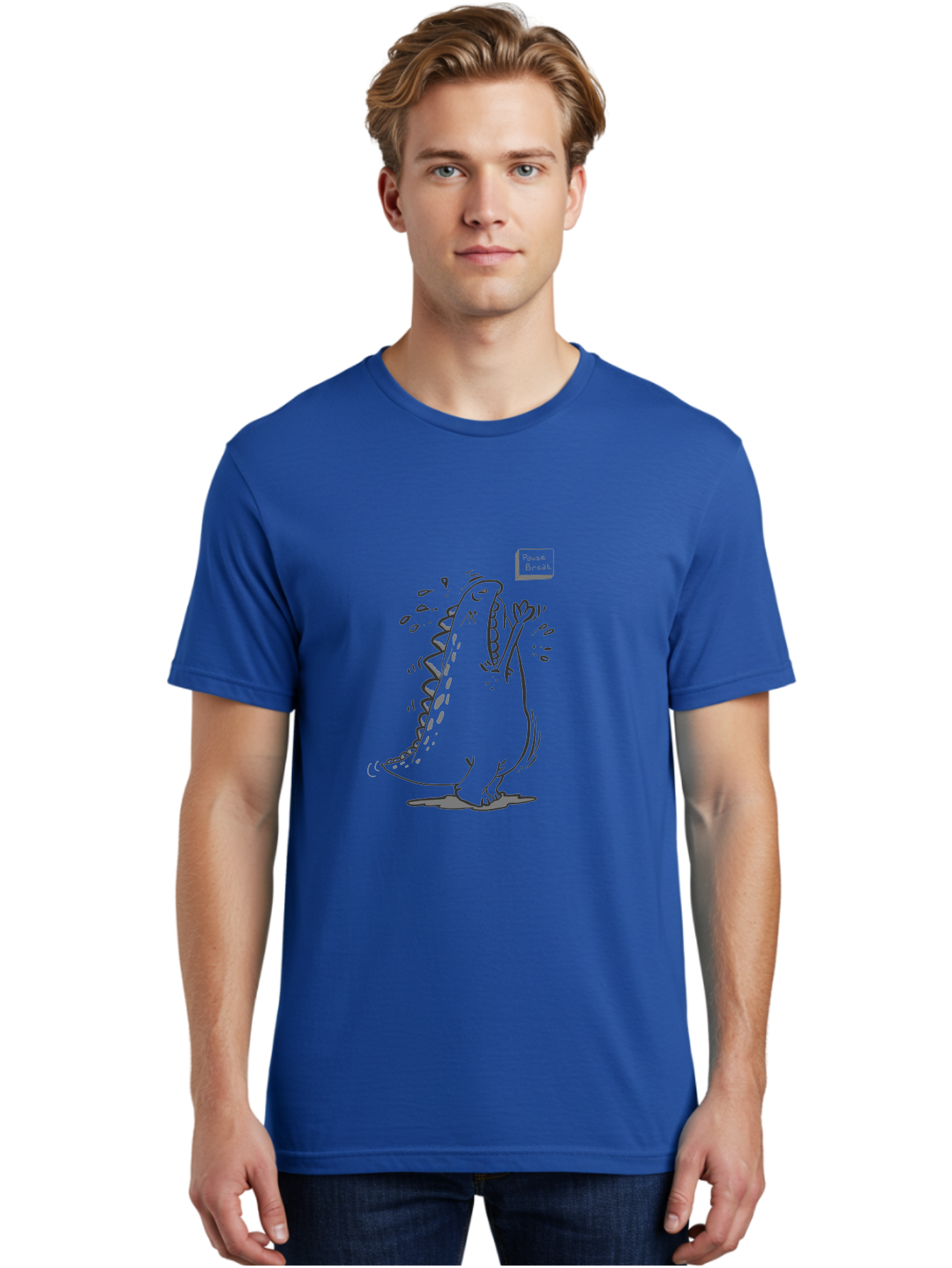 Black-Dog-Eats Men'S Graphic Tee, 100% Cotton, Comfortable Casual Summer Wear, Machine Washable, Cartoon Dinosaur, Singing Or Screaming, Music Or Sound Effects, Dynamic Pose, Stylized Illustration, Graphic Design, Humorous Art, -  Aaa014