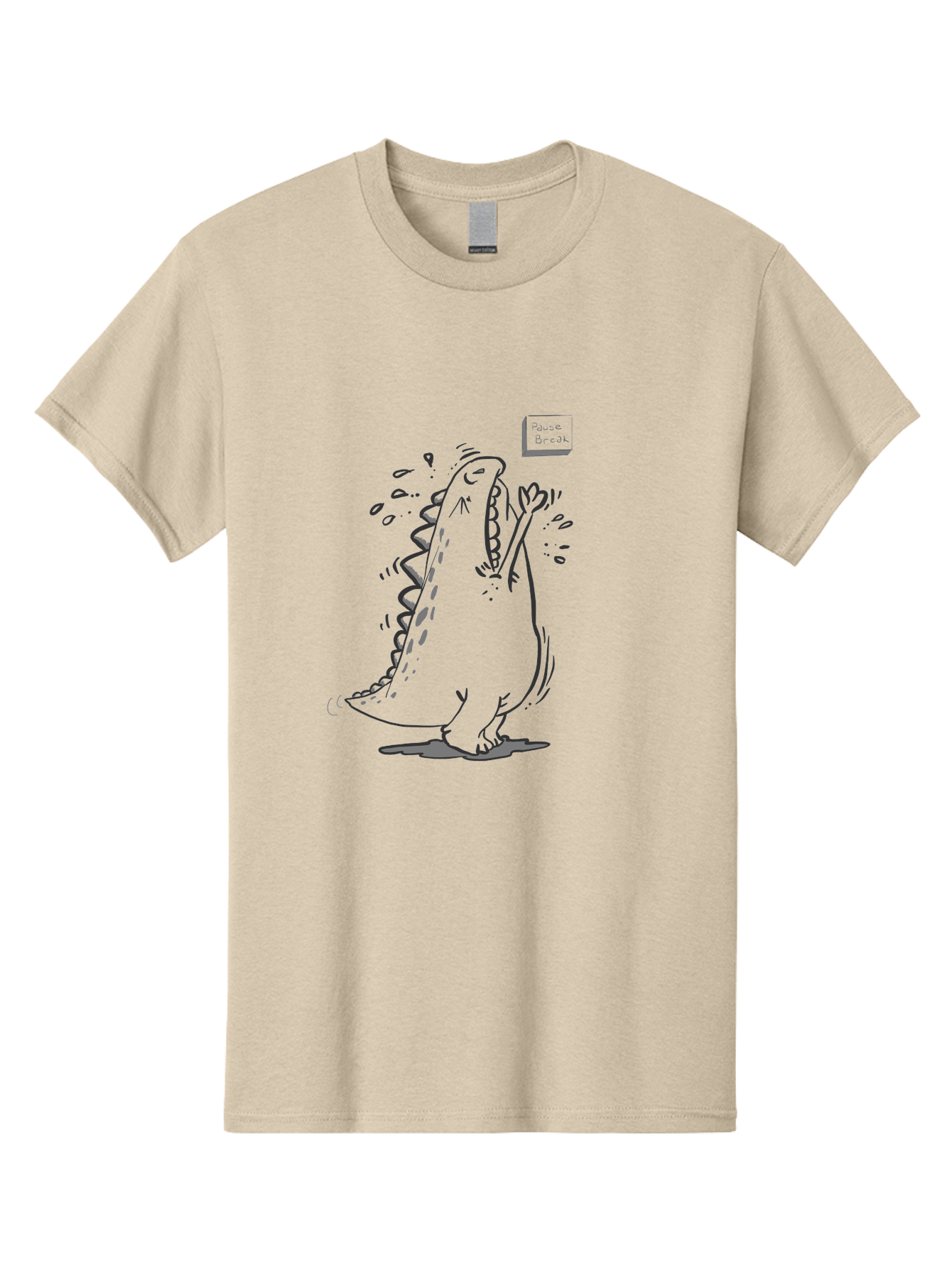 Black-Dog-Eats Men'S Graphic Tee, 100% Cotton, Comfortable Casual Summer Wear, Machine Washable, Cartoon Dinosaur, Singing Or Screaming, Music Or Sound Effects, Dynamic Pose, Stylized Illustration, Graphic Design, Humorous Art, -  Aaa014