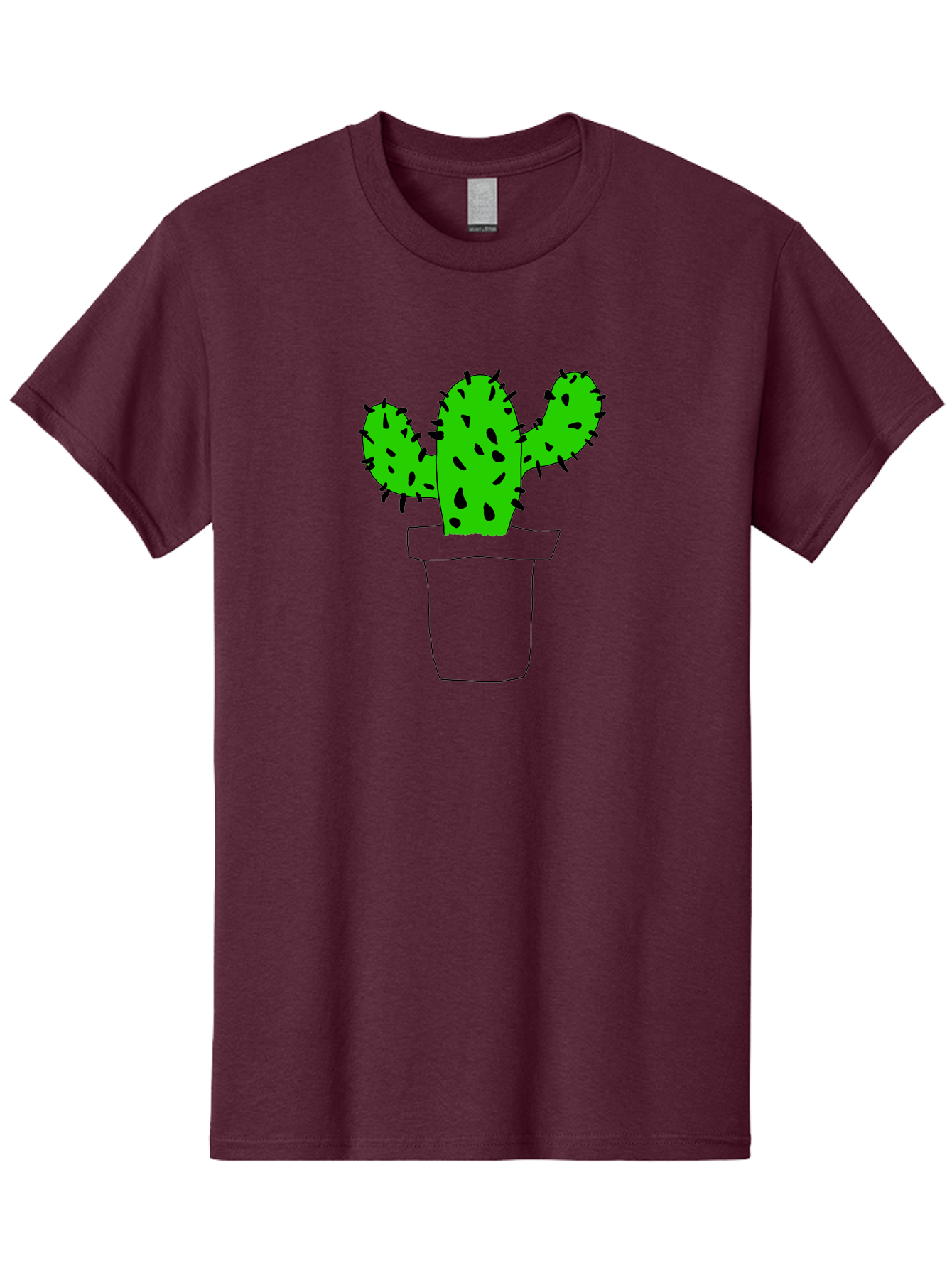 Cactus Men'S Graphic Tee, 100% Cotton, Comfortable Casual Summer Wear, Machine Washable, Cactus Plant, Potted Cactus, Spiky Leaves, Simple Illustration, Minimalist Design, Cacti, Succulent, Desert Plant, Houseplant, Black Outline -  Aaa016